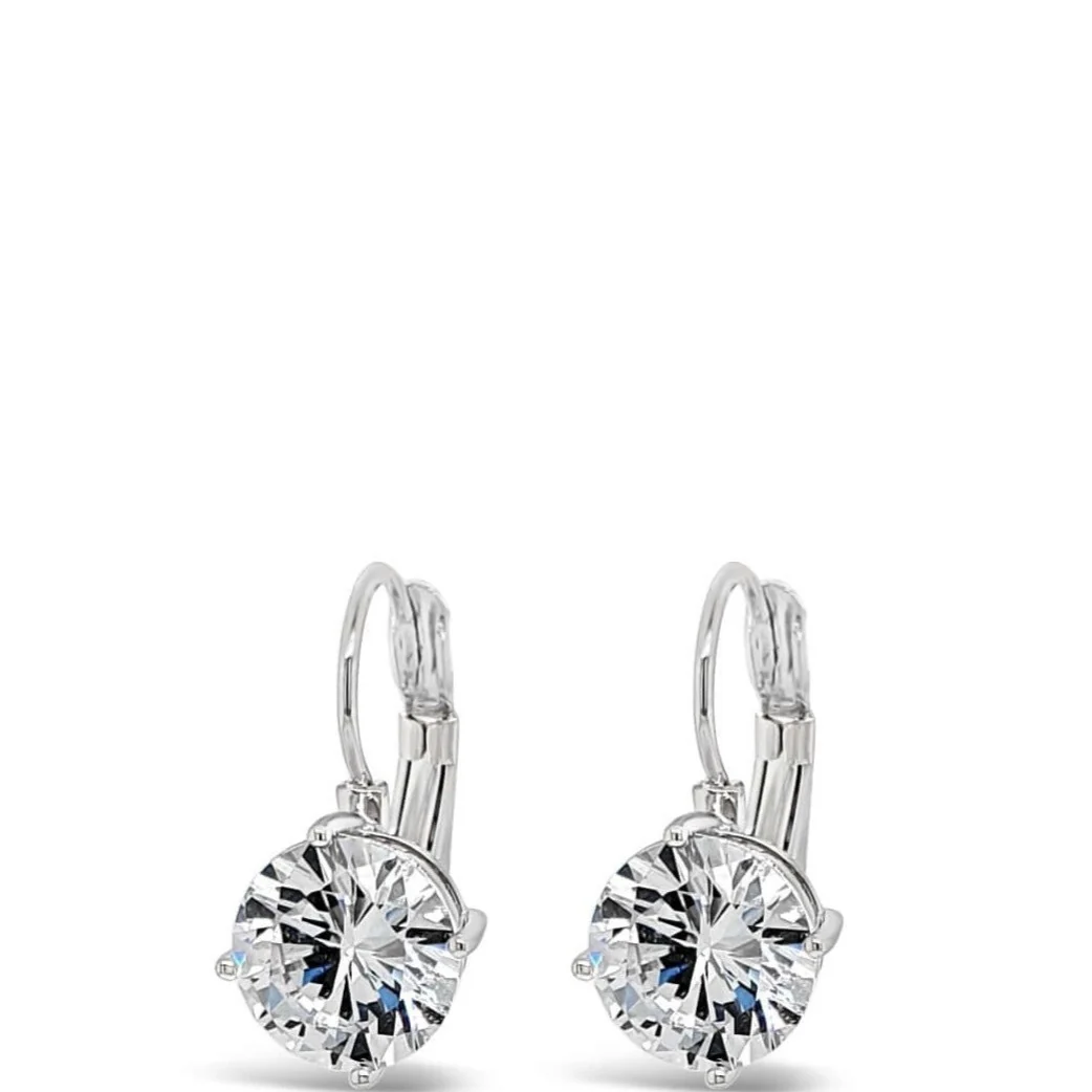 Absolute Classic Silver & Solitaire French Hook Earrings - Large