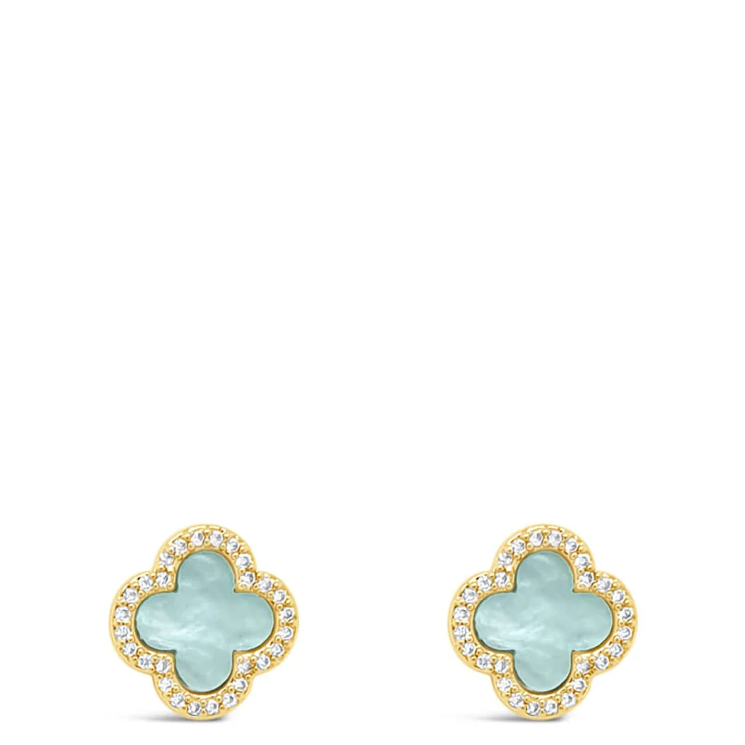 Absolute Gold Aqua Blue Clover Small Stud Earrings