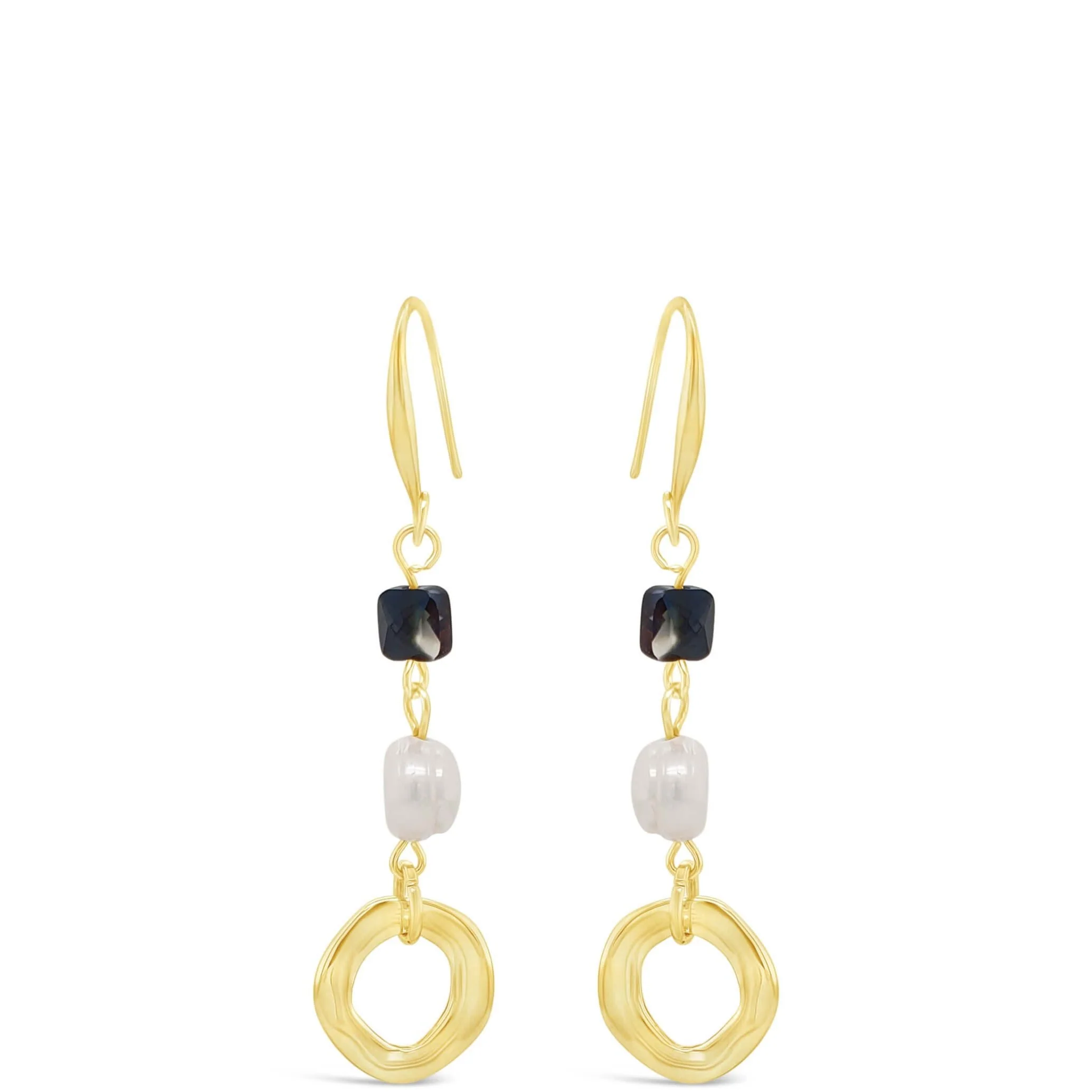 Absolute Gold Black Bead & Pearl Drop Earrings