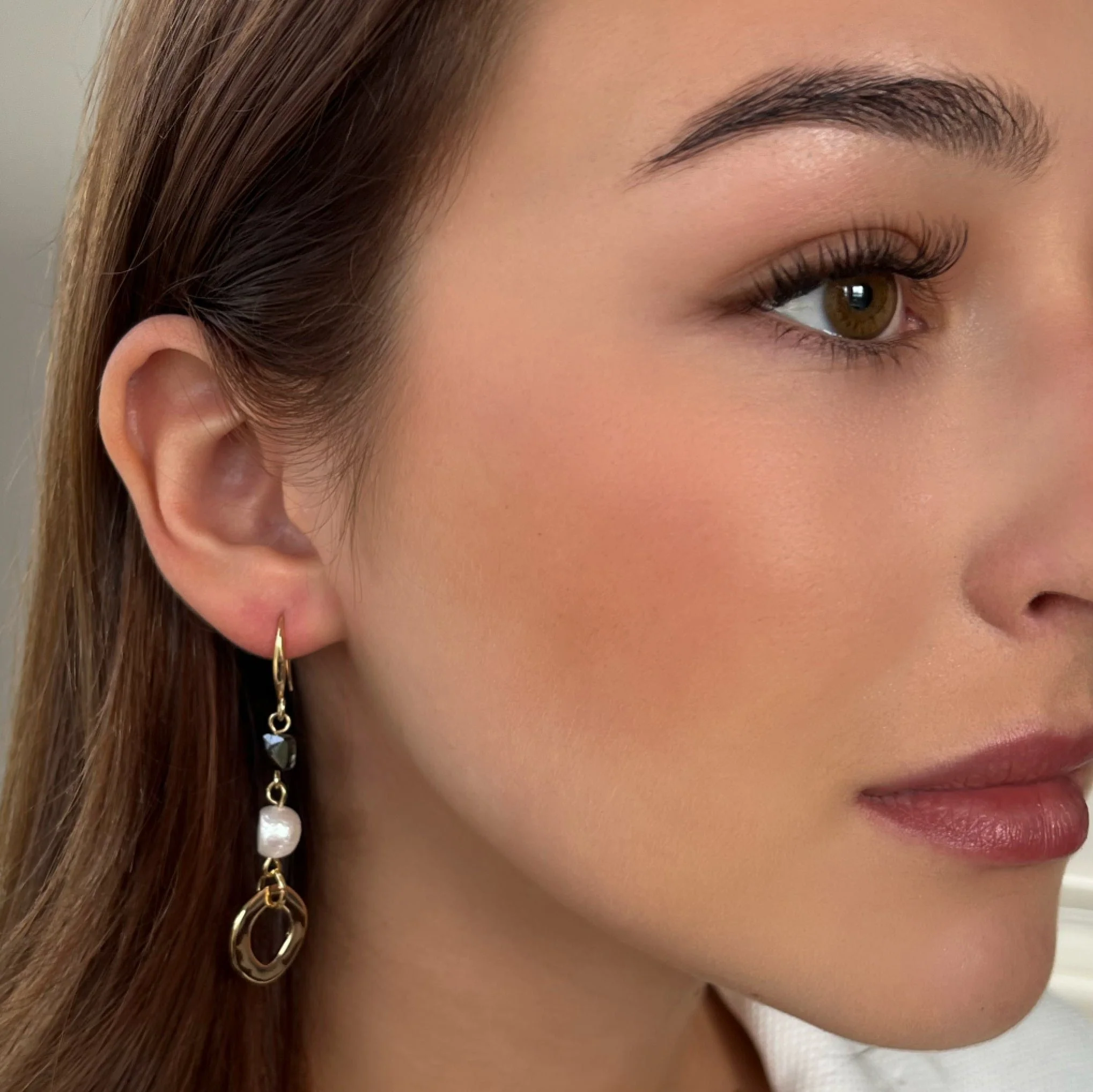 Absolute Gold Black Bead & Pearl Drop Earrings - Image 2
