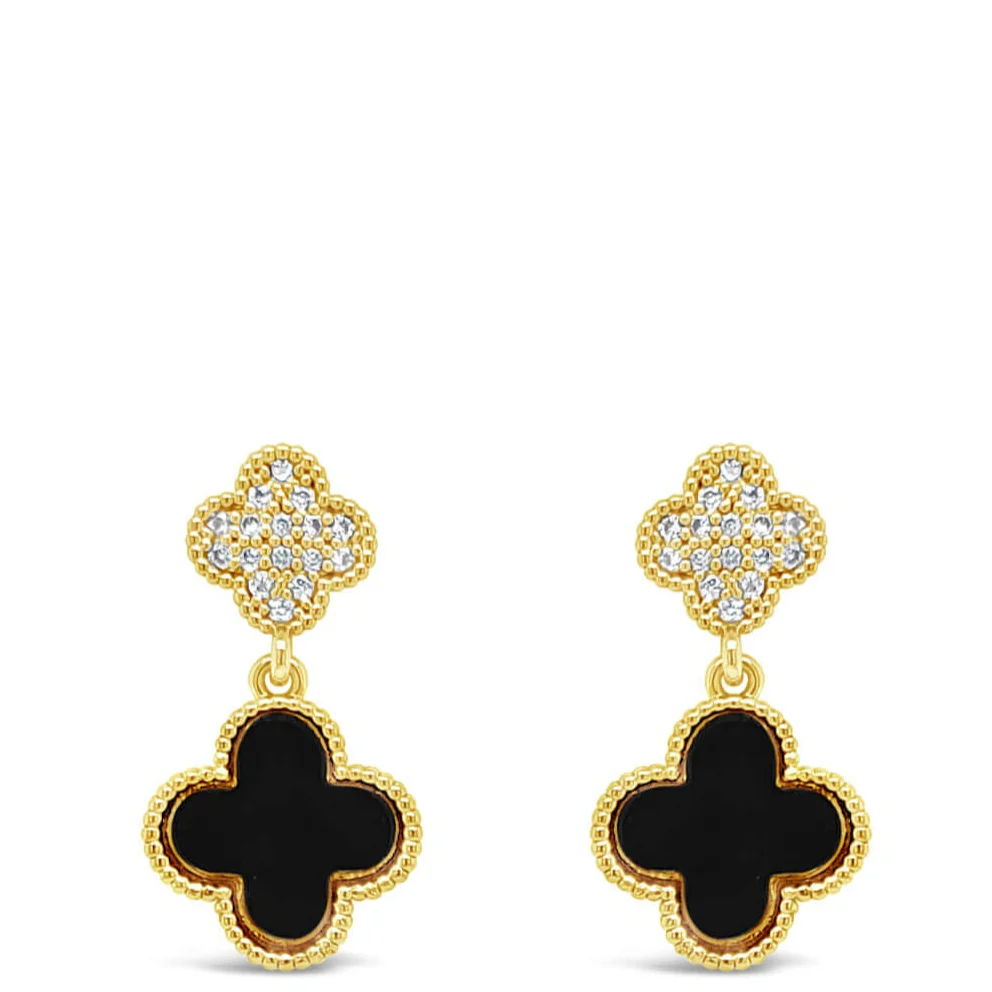 Absolute Gold Black Clover Small Drop Earrings