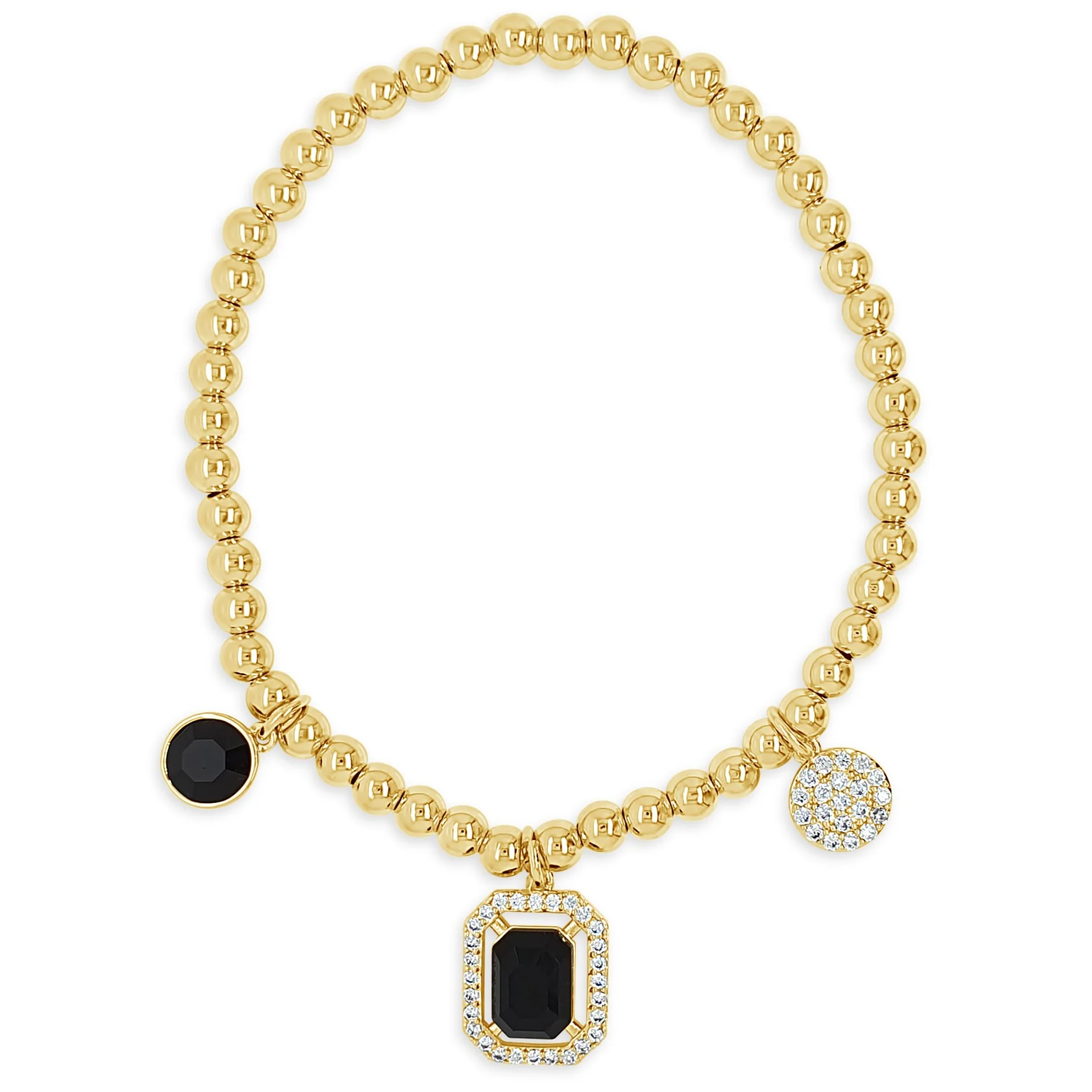 Absolute Gold Black Square Pendant Beaded Bracelet