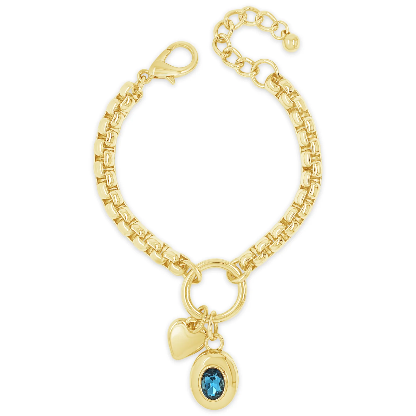 Absolute Gold Chubby Link Oval Pendant Bracelet - Blue