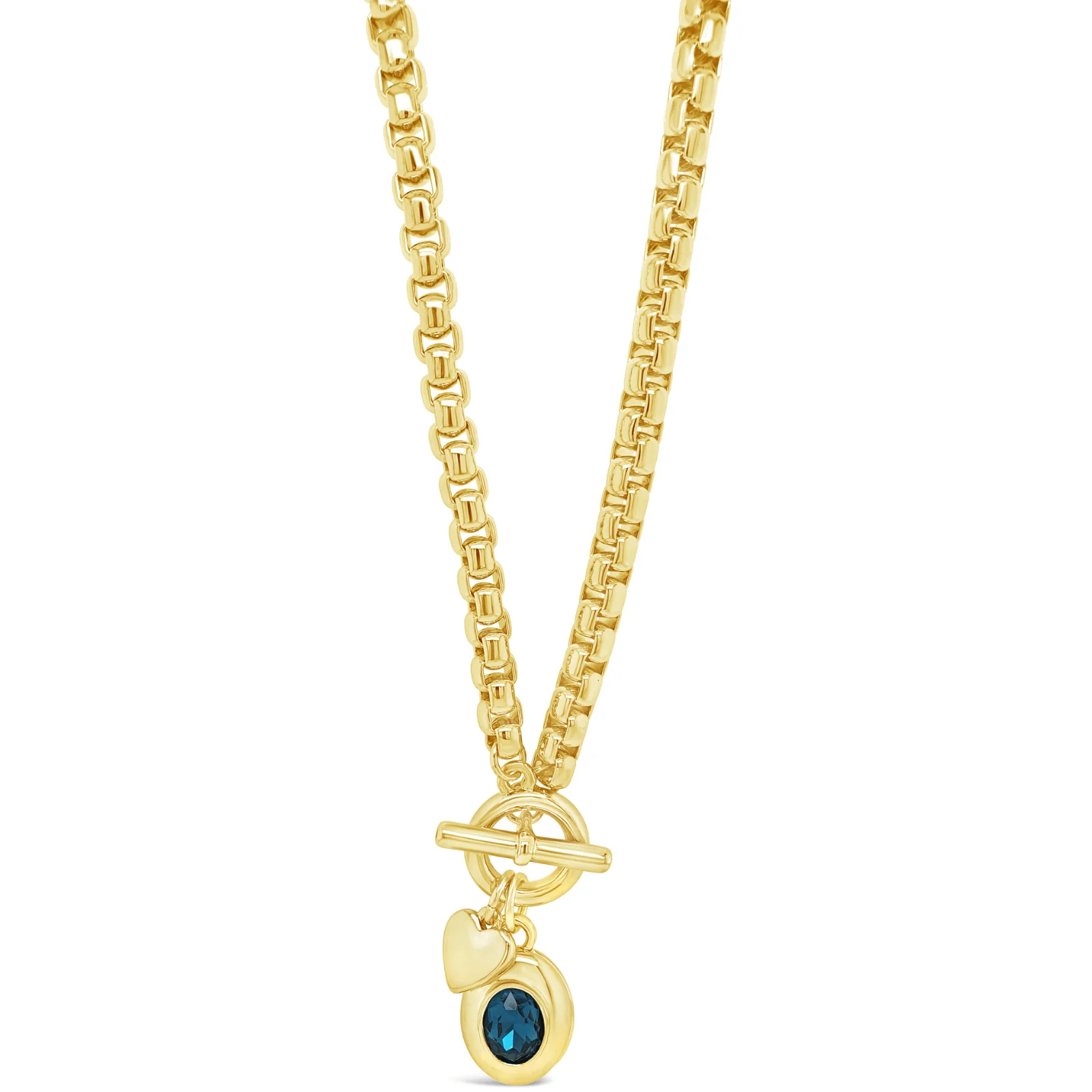 Absolute Gold Chubby Link Oval Pendant Necklace - Blue