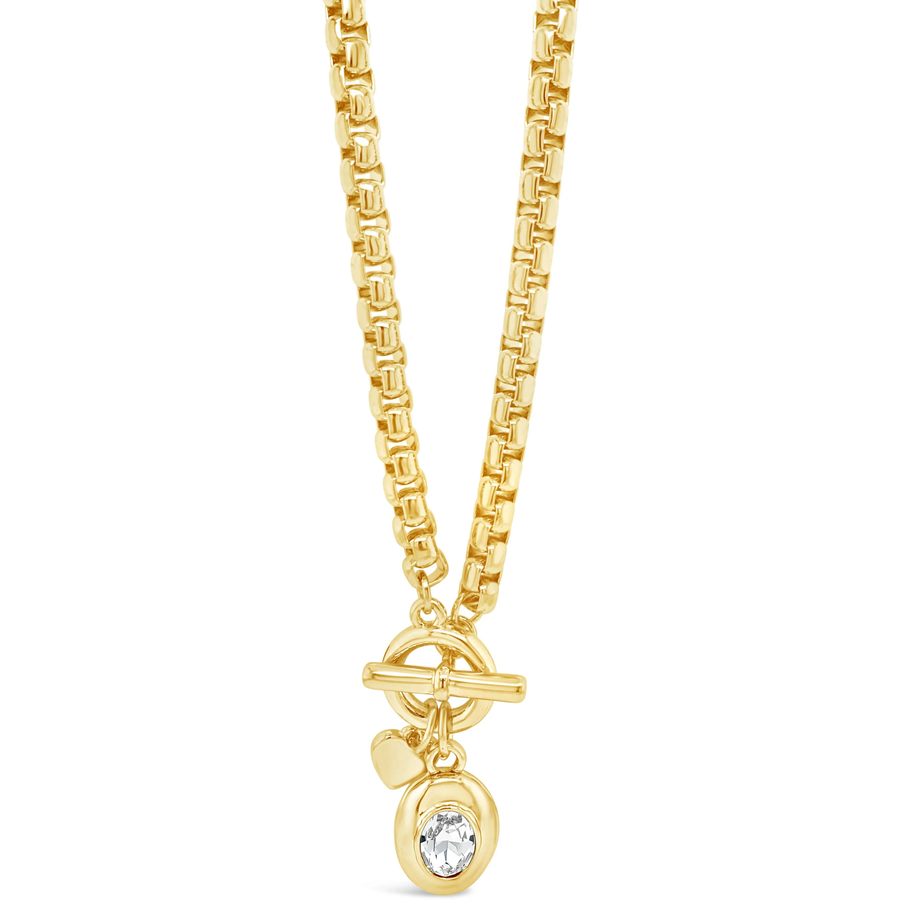 Absolute Gold Chubby Link Oval Pendant Necklace - Clear