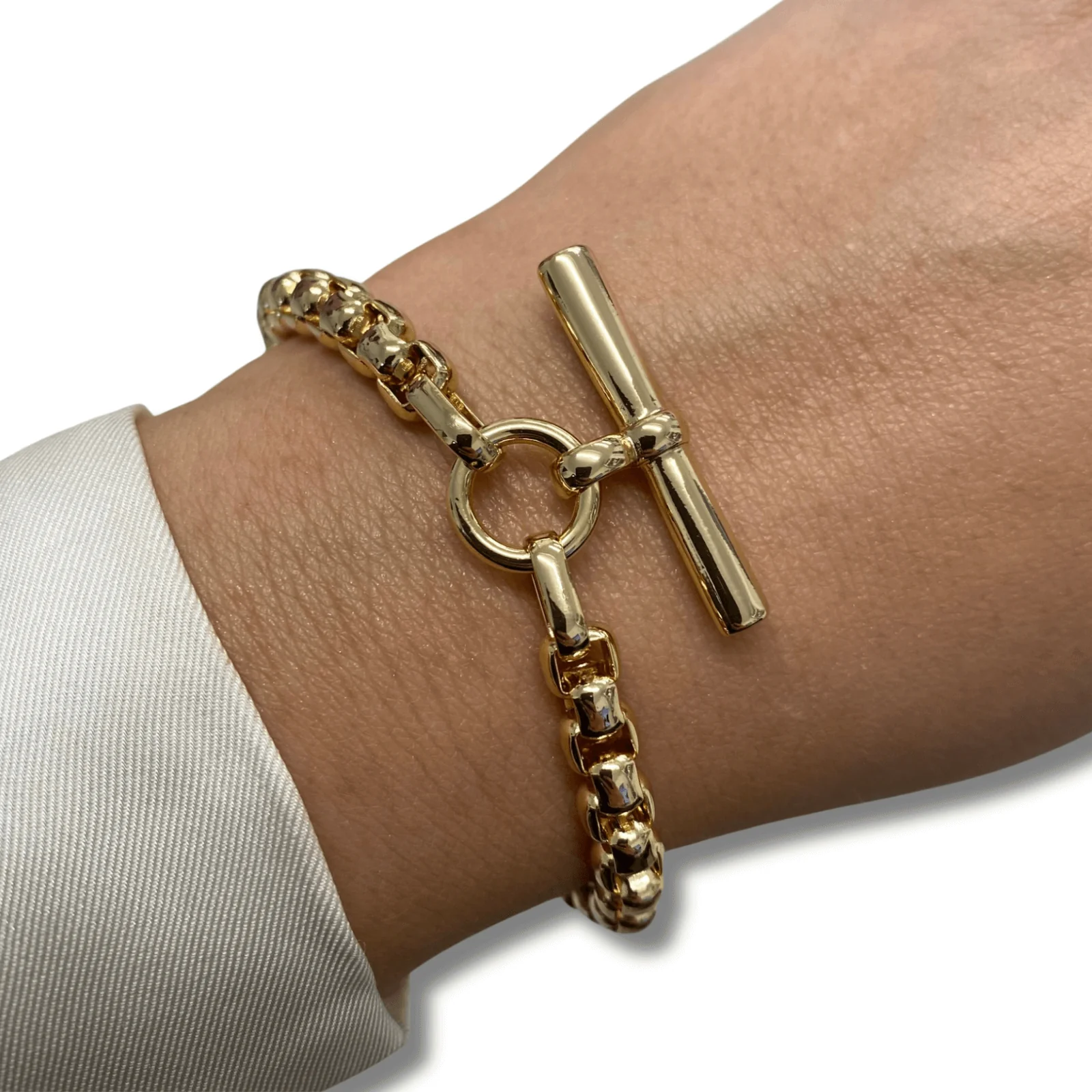 Absolute Gold Chubby Round Link TBar Bracelet - Image 2