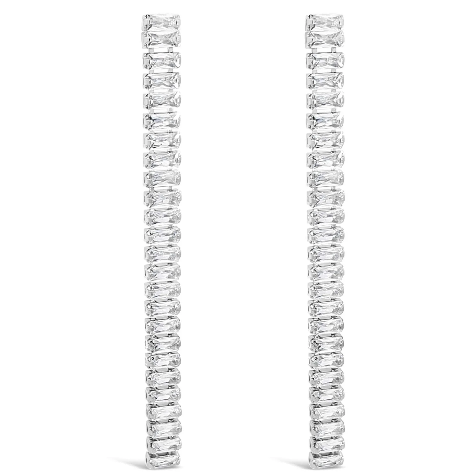 Absolute Silver & Clear Crystal Baguette Long Drop Earrings