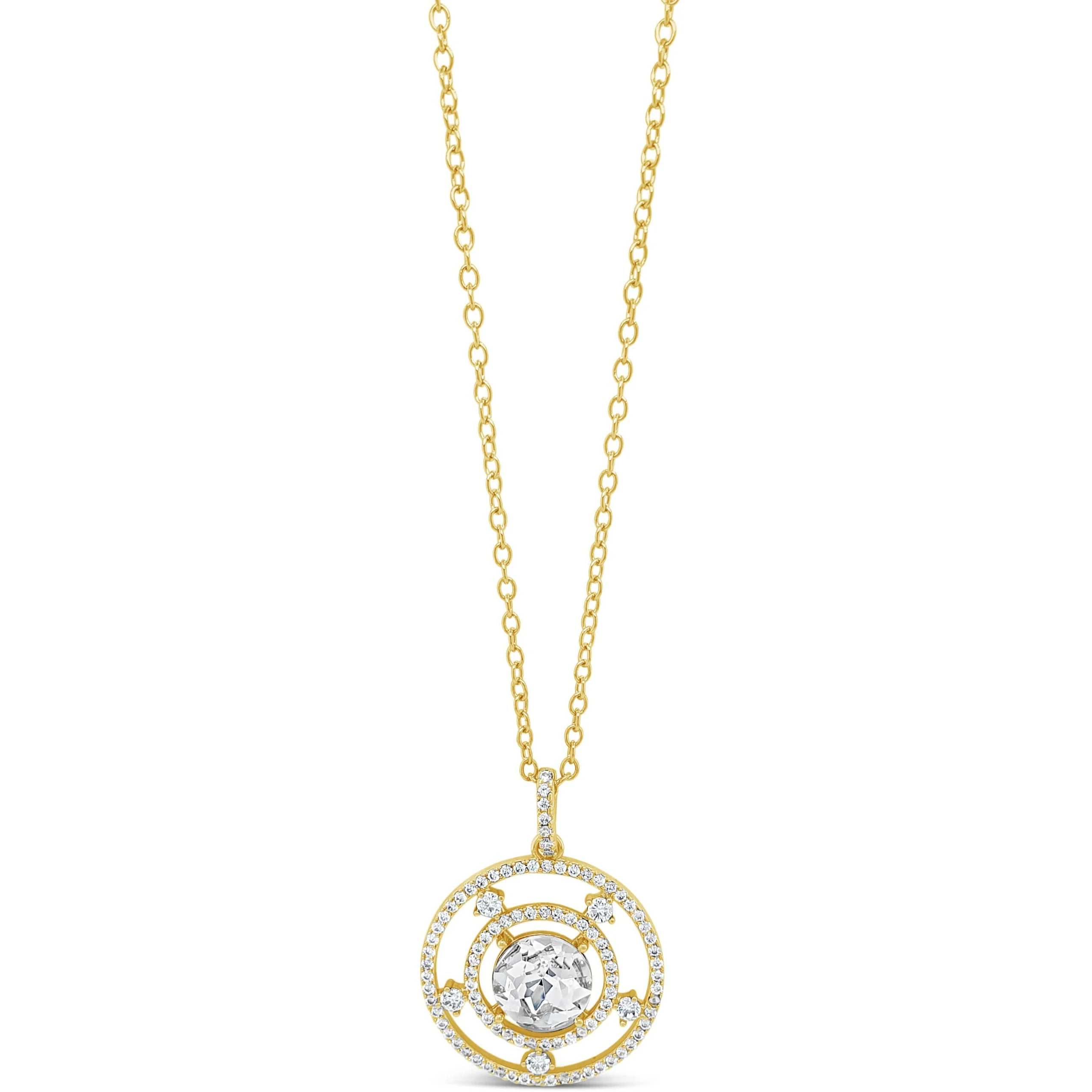 Absolute Gold & Clear Crystal Halo Pendant Necklace
