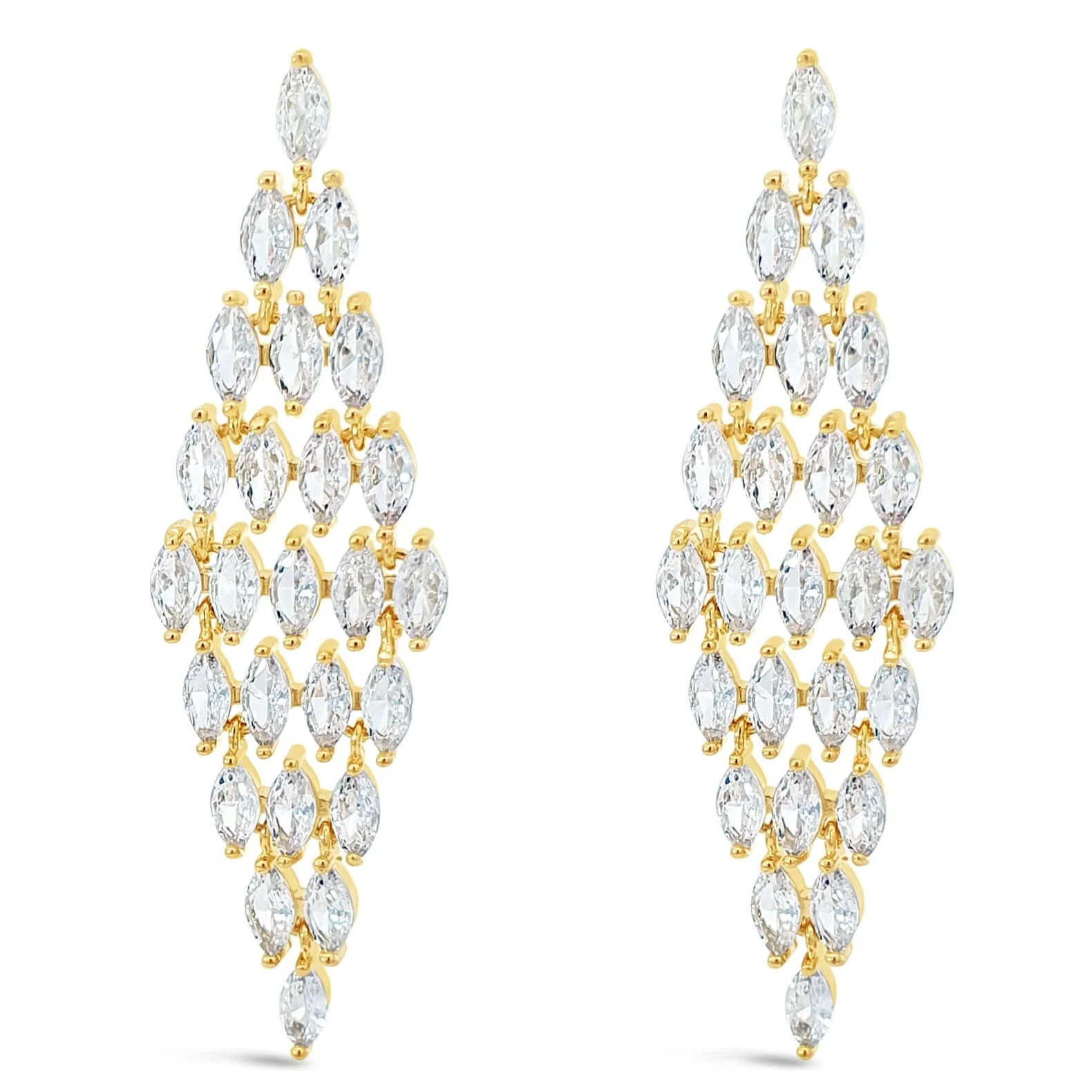 Absolute Gold & Clear Crystal Oval Baguette Chandelier Earrings