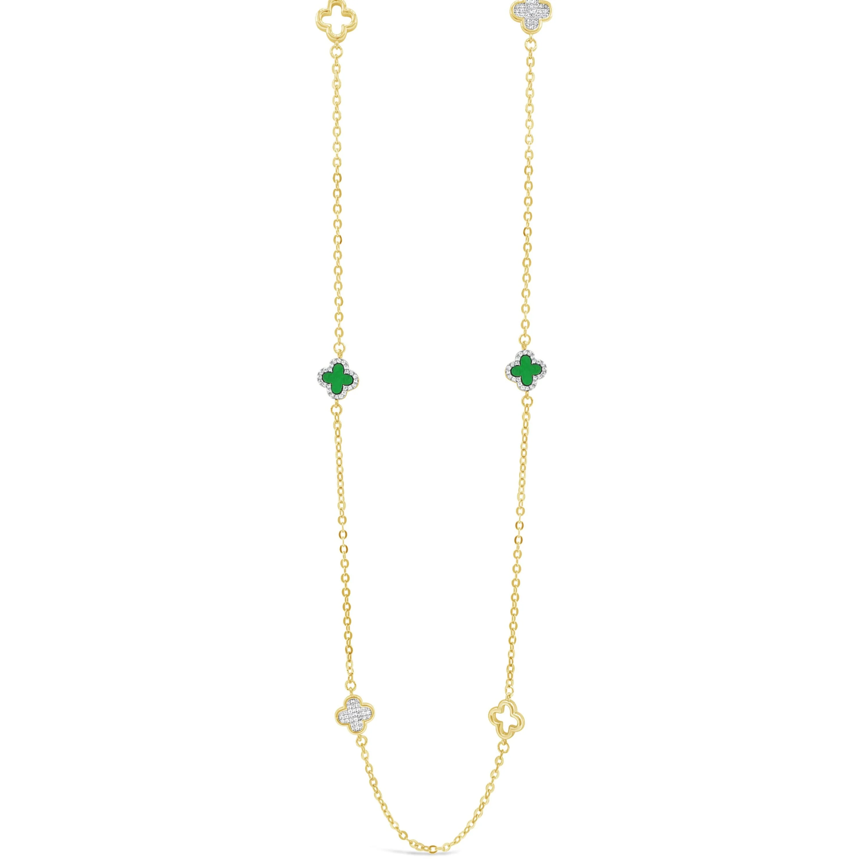 Absolute Gold Clover Long Length Necklace - Green