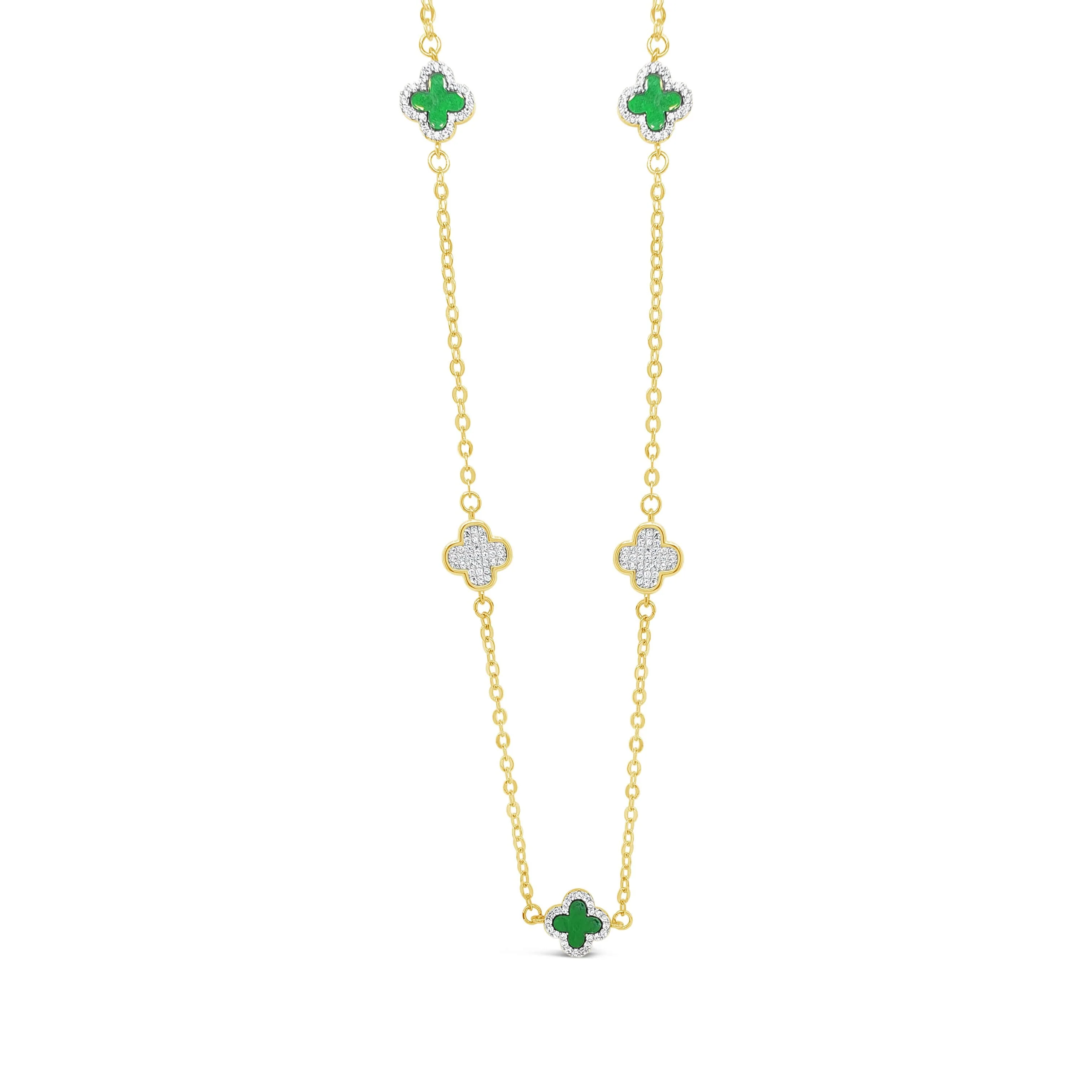 Absolute Gold Clover Short Length Necklace - Green