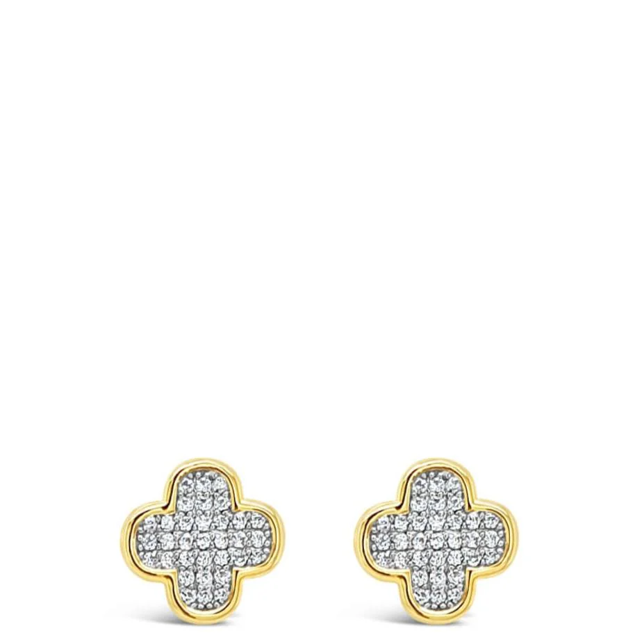 Absolute Gold Clover Stud Earrings - Clear Crystal