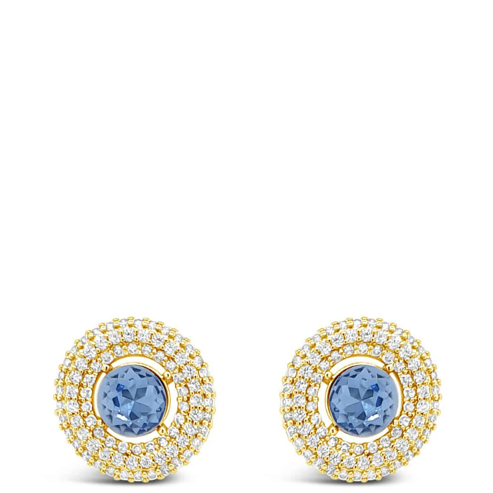 Absolute Gold Crystal Halo Stud Earrings - Pale Blue