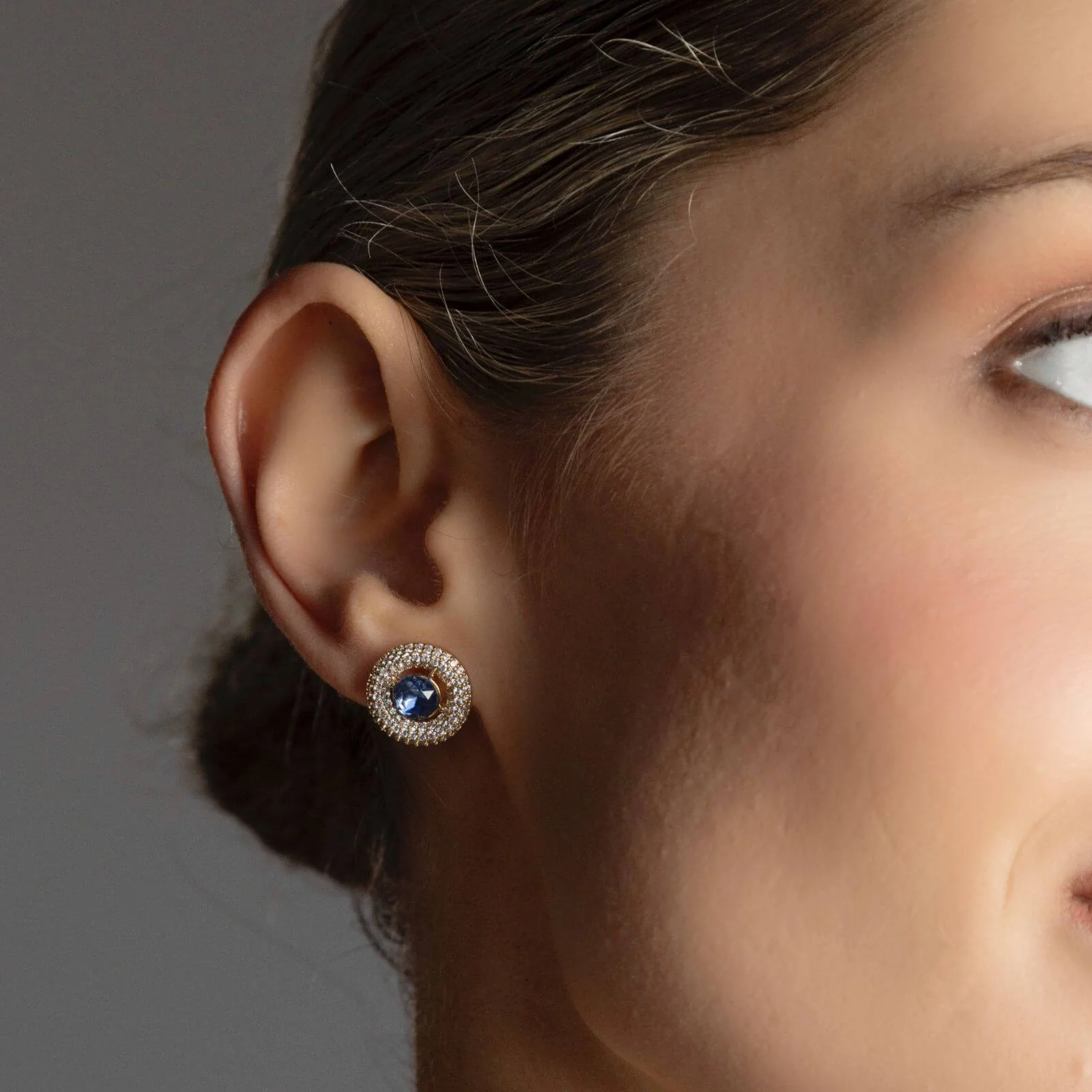Absolute Gold Crystal Halo Stud Earrings - Pale Blue - Image 2