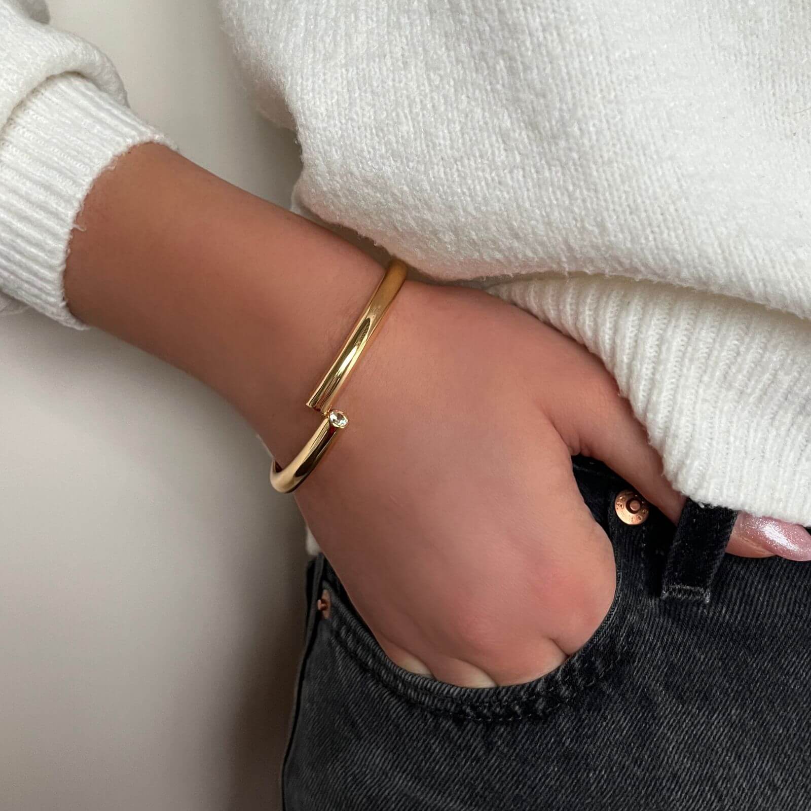 Absolute Gold Crystal Hinged Bangle - Image 2