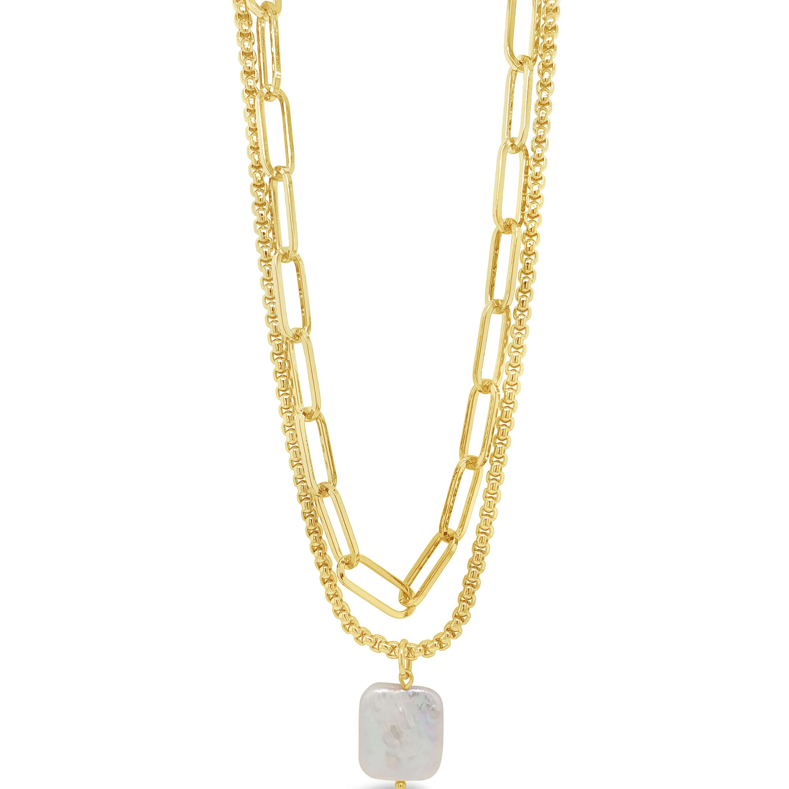 Absolute Gold Double Chain Pearl Pendant Necklace