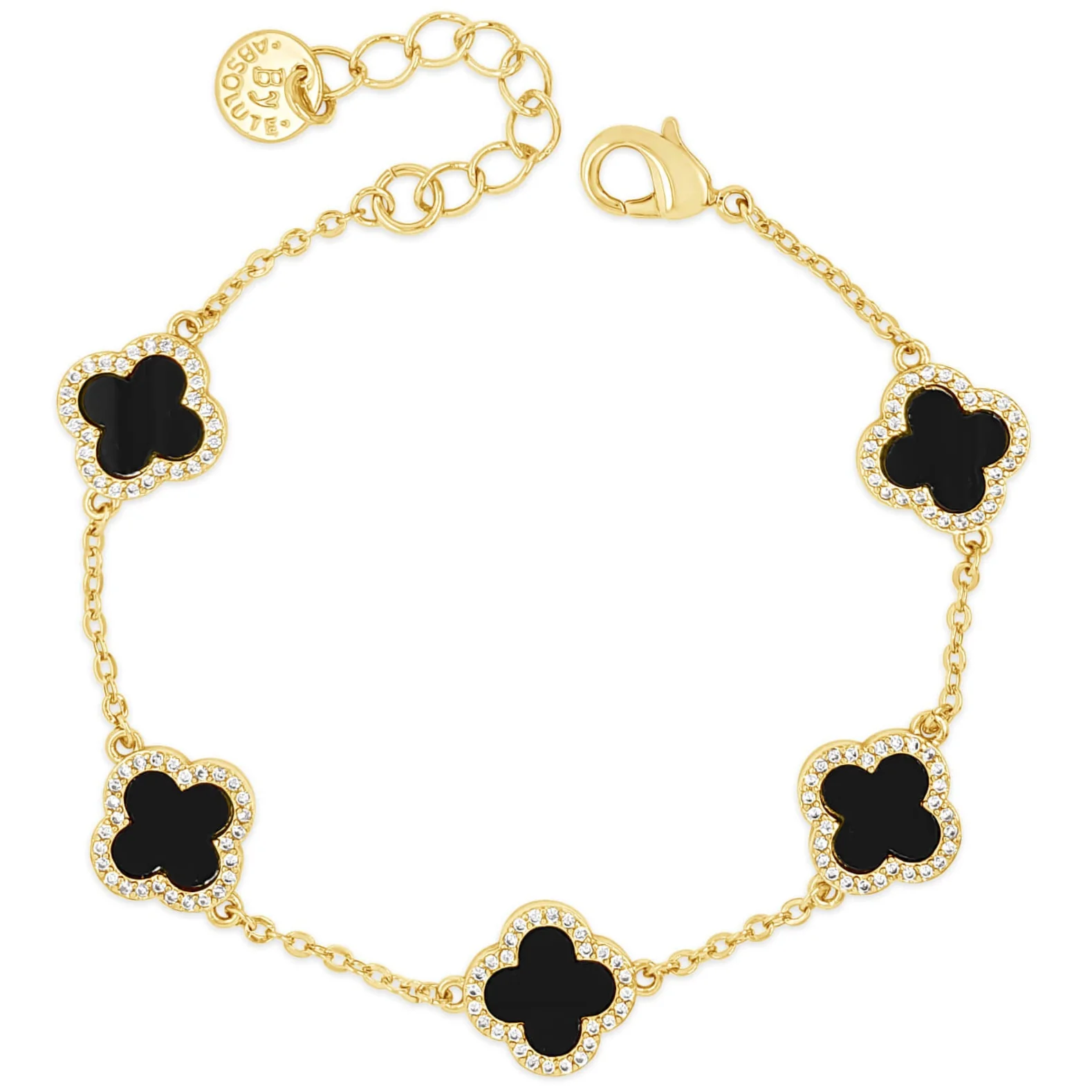 Absolute Gold Fine Chain Black Clover Bracelet