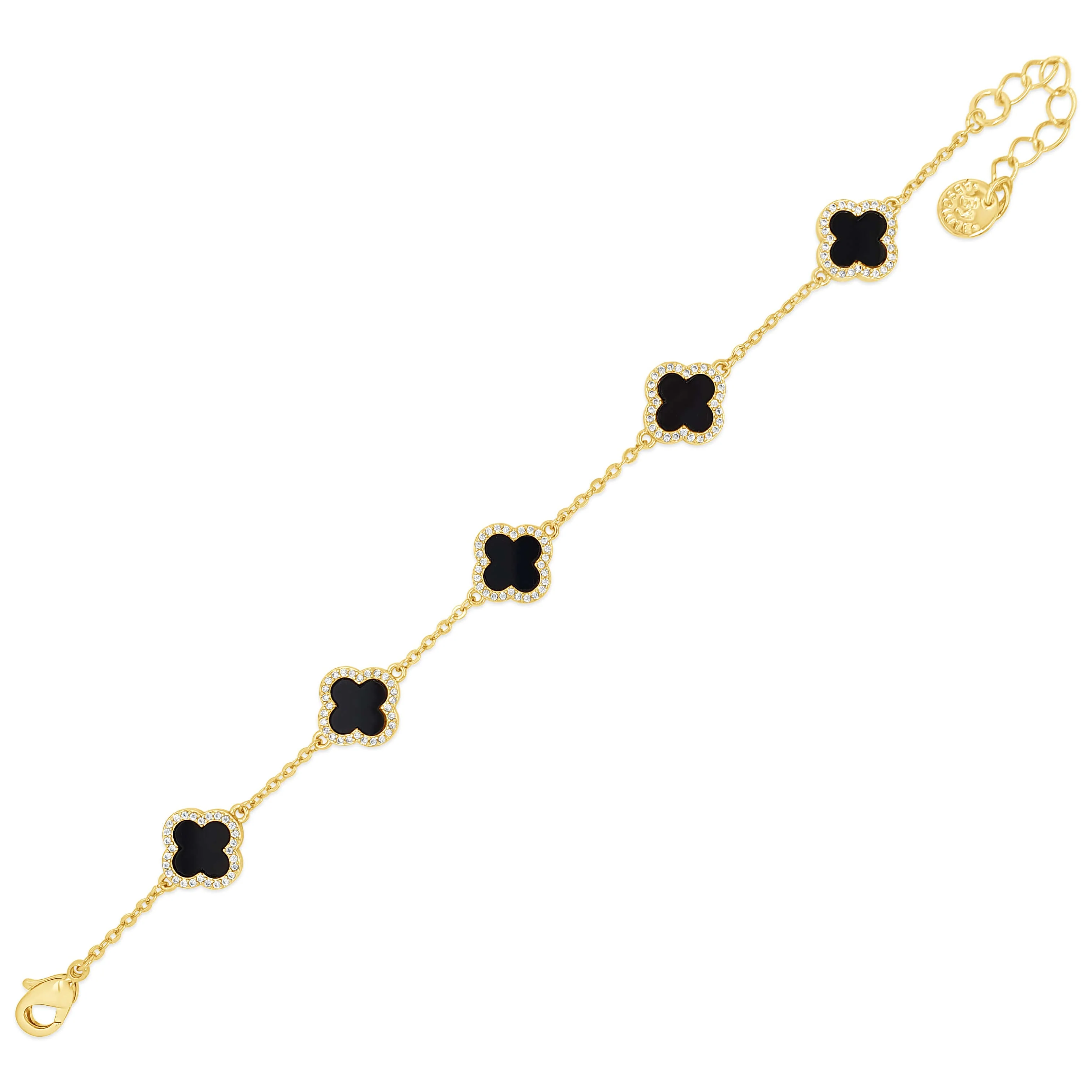 Absolute Gold Fine Chain Black Clover Bracelet - Image 2