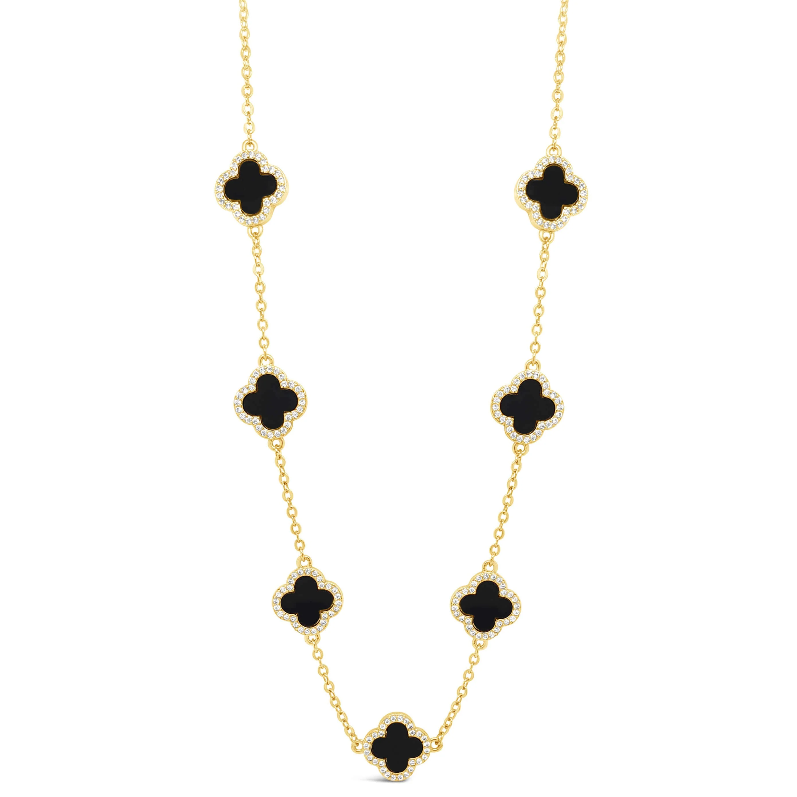 Absolute Gold Fine Chain Black Clover Necklace