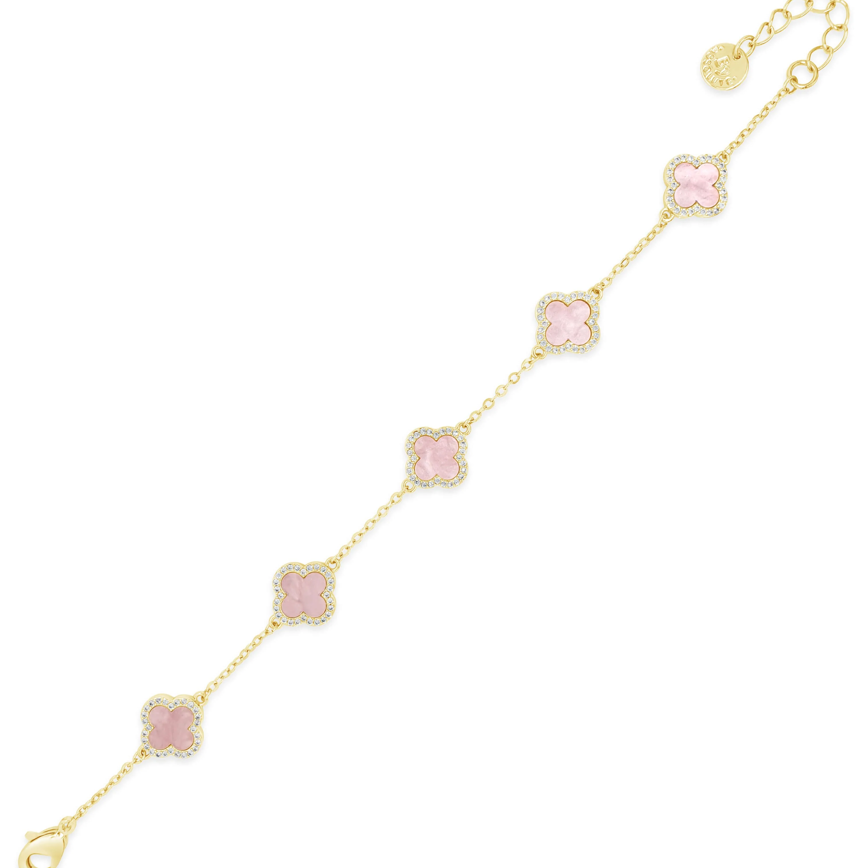 Absolute Gold Fine Chain Pale Pink Clover Bracelet