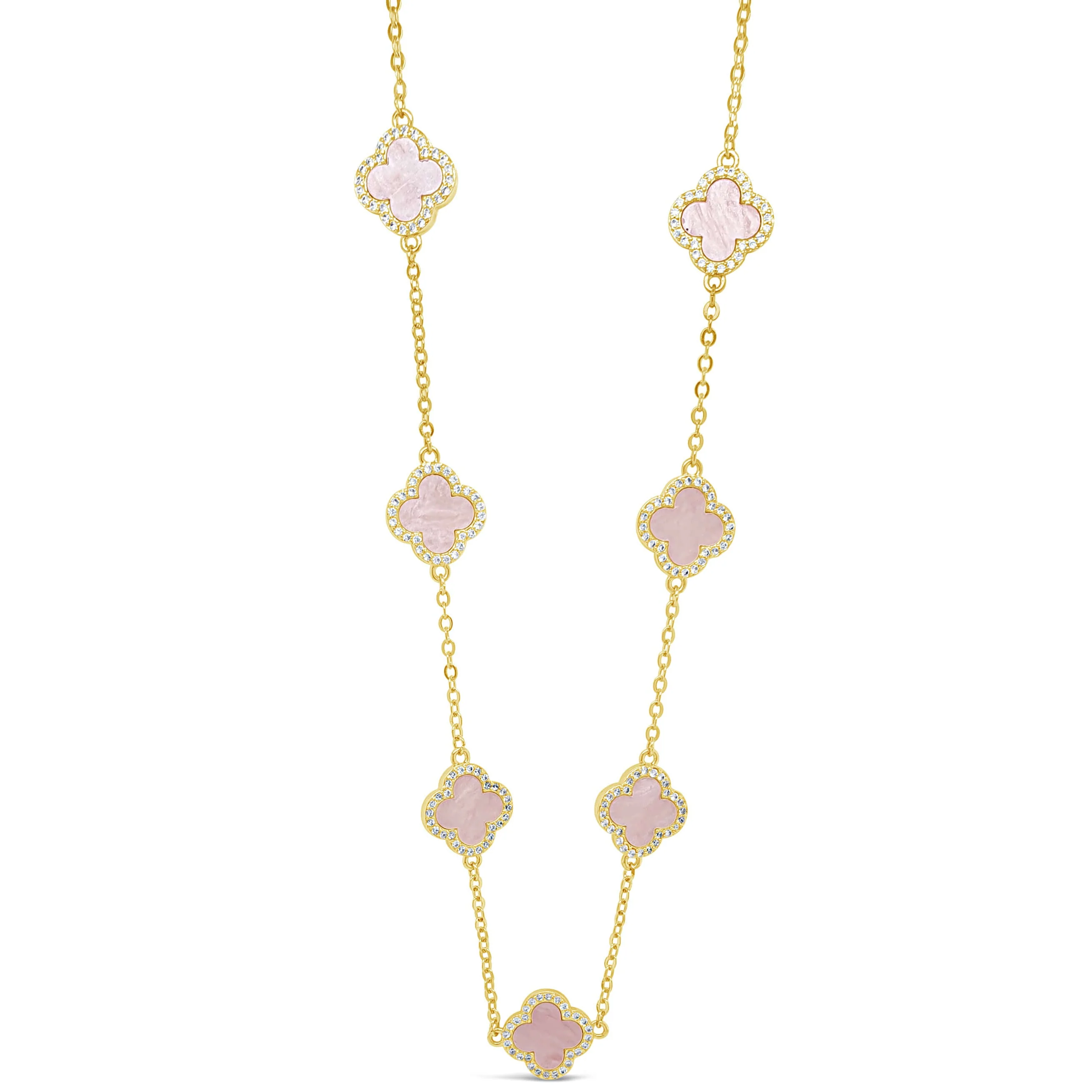 Absolute Gold Fine Chain Pale Pink Clover Necklace