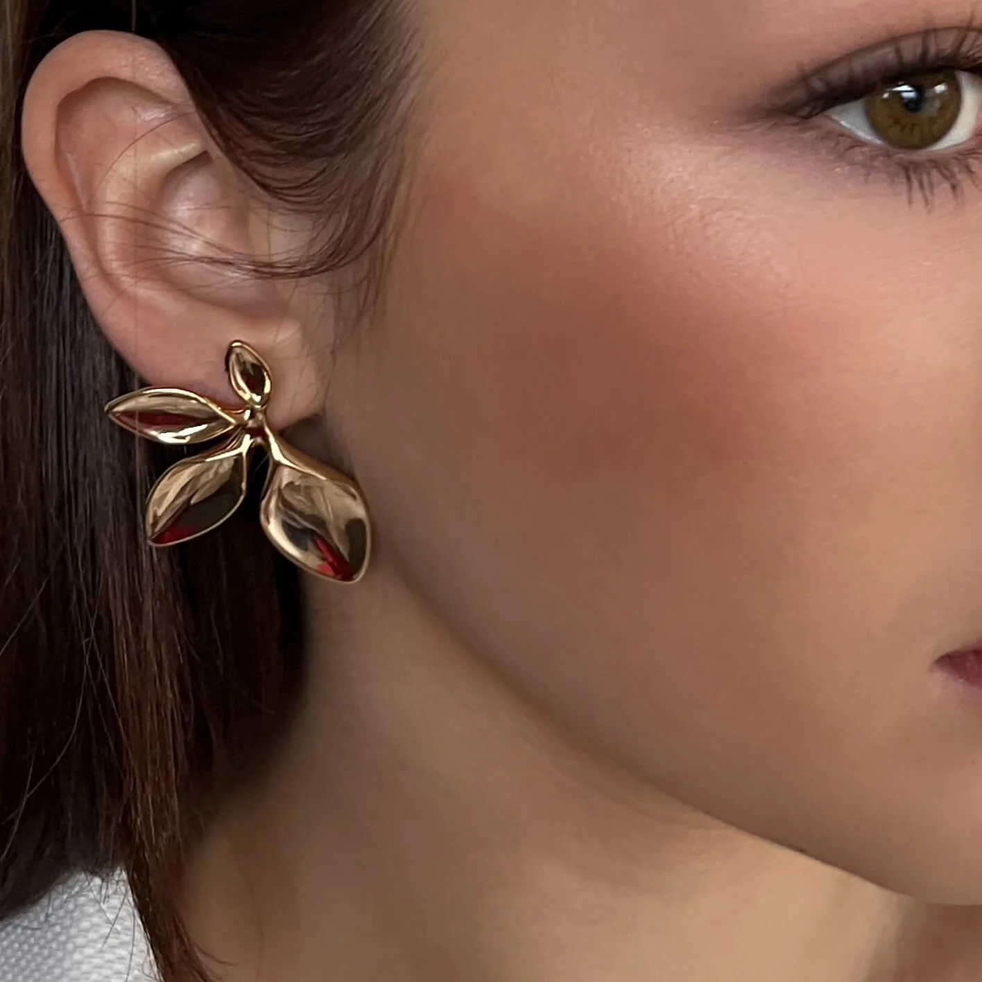 Absolute Gold Flat Leaf Statement Earrings - Image 2
