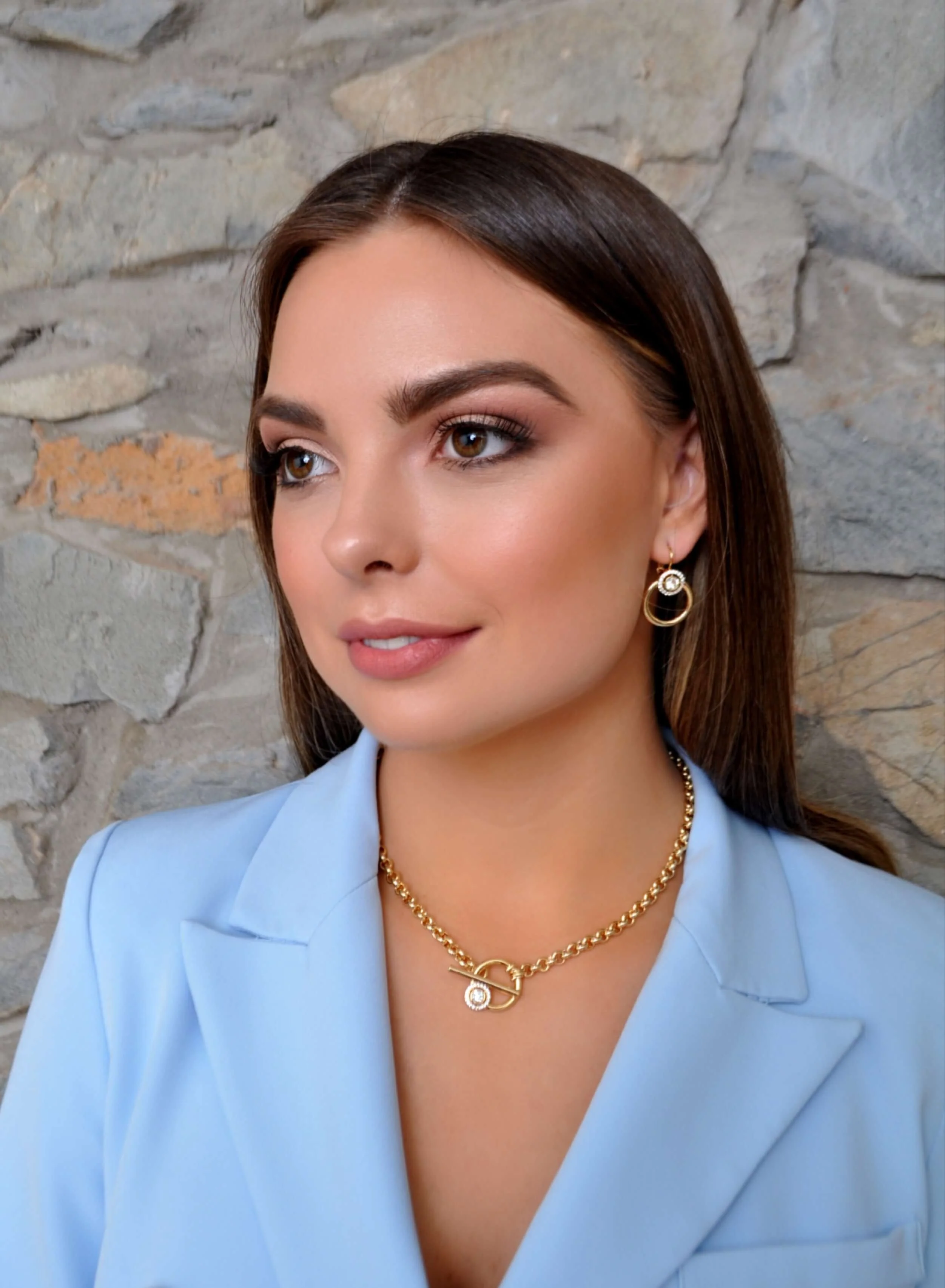 Absolute Gold Halo T Bar Necklace - Image 3