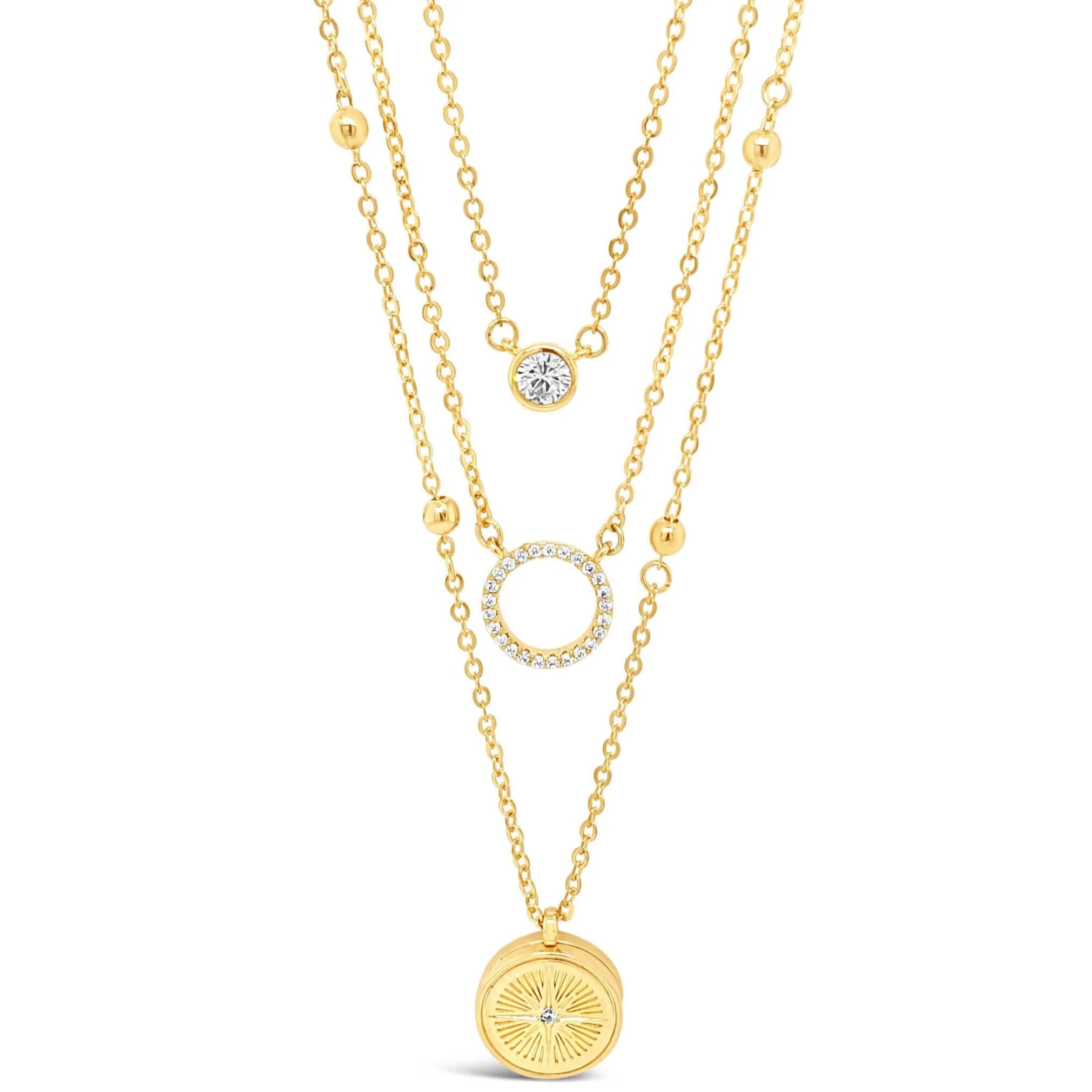 Absolute Gold Locket Triple Layer Necklace