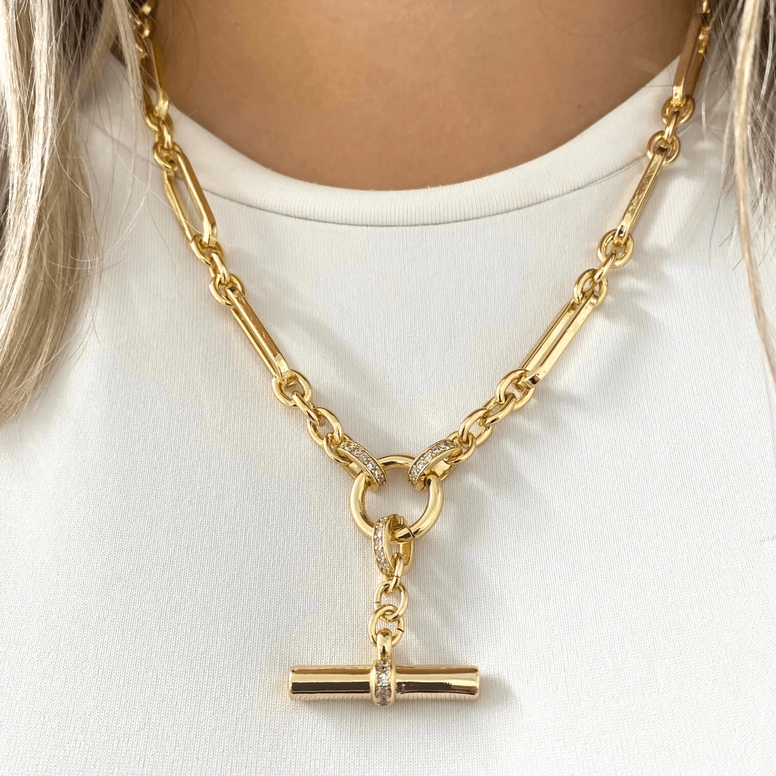 Absolute Gold Oval Link TBar Necklace - Image 2