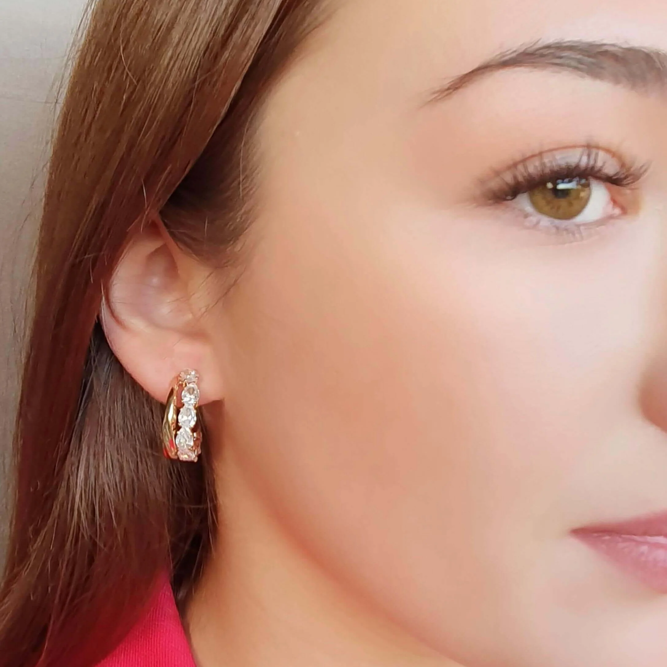 Absolute Gold Teardrop Stone Double Hoop Earrings - Image 2