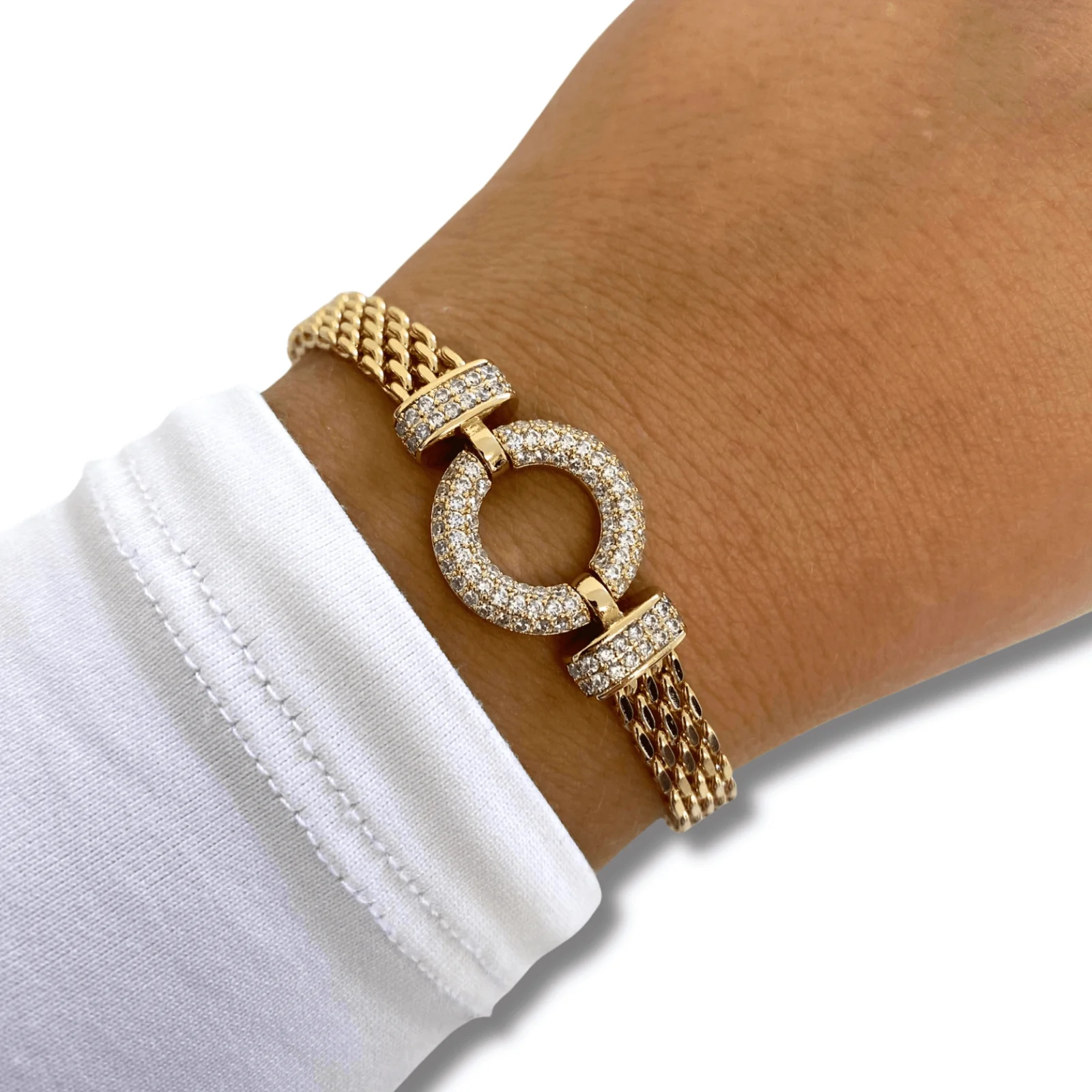 Absolute Gold Pave Crystal Circle & Flat Link Bracelet - Image 2