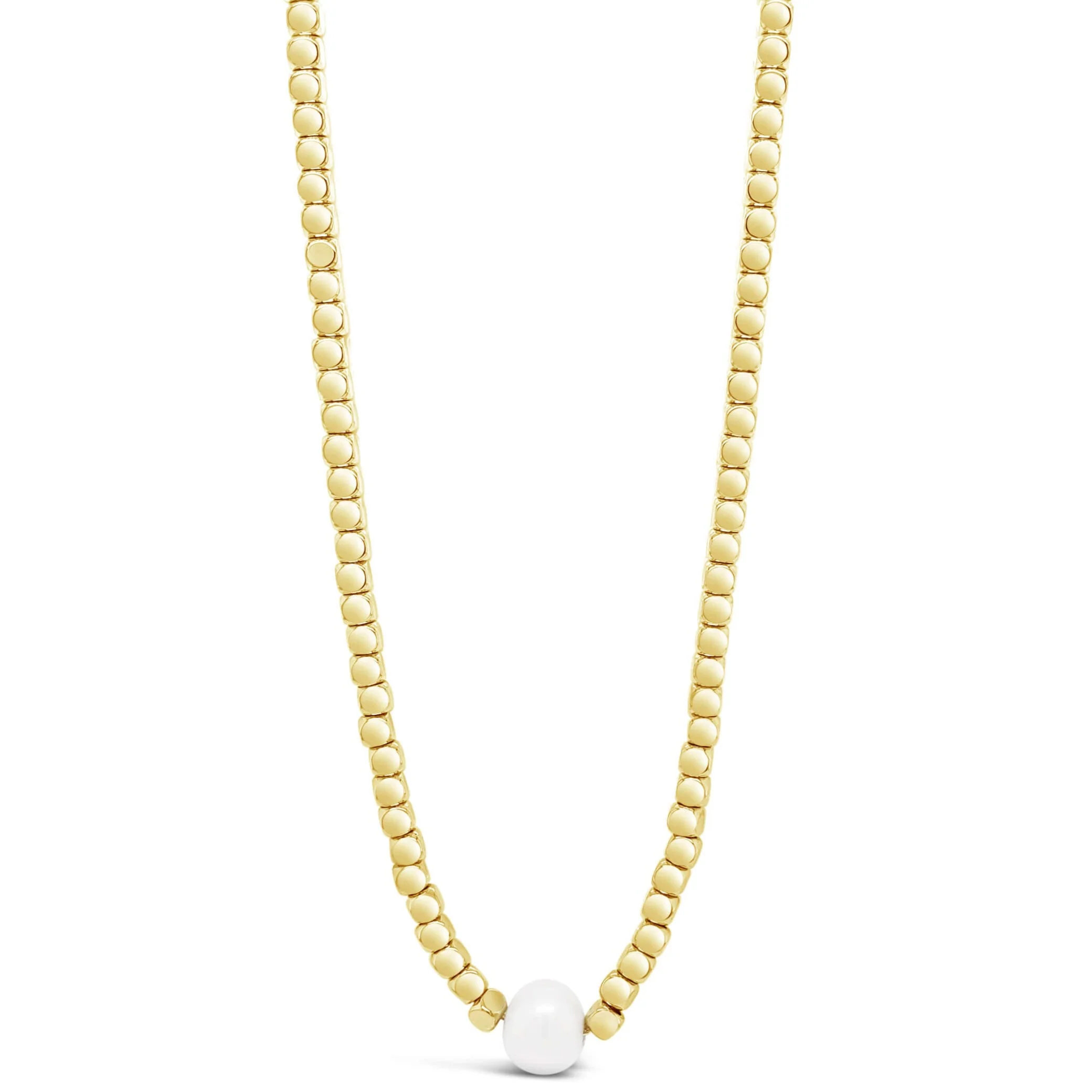 Absolute Gold & Pearl Dainty Cube Necklace