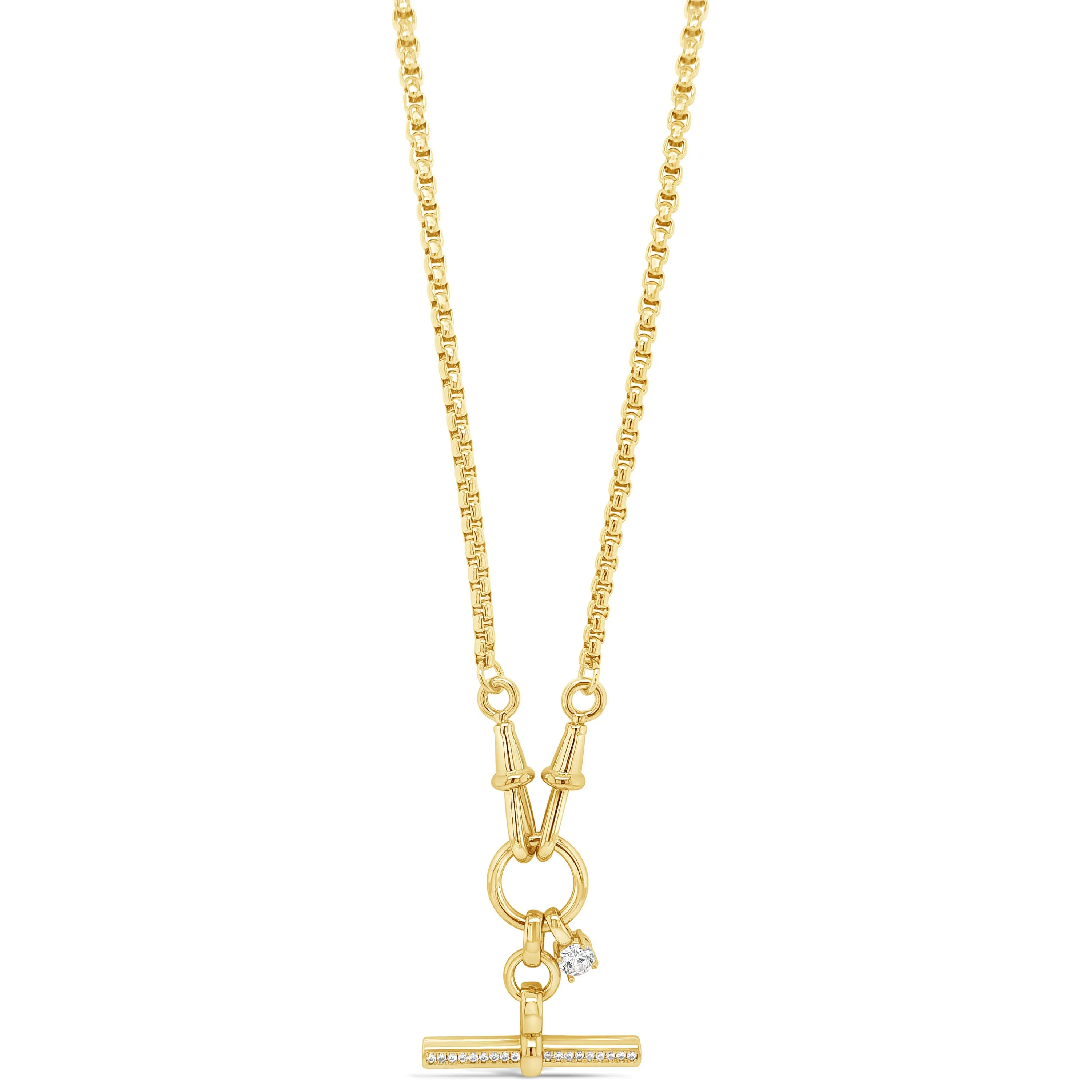 Absolute Gold Round Link Sparkly TBar Necklace