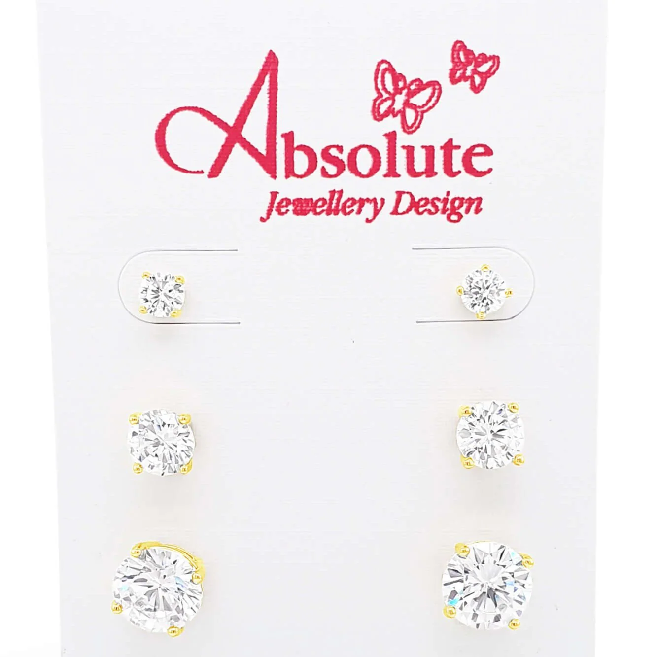 Absolute Gold Solitaire Stud Earrings (3 Pairs)