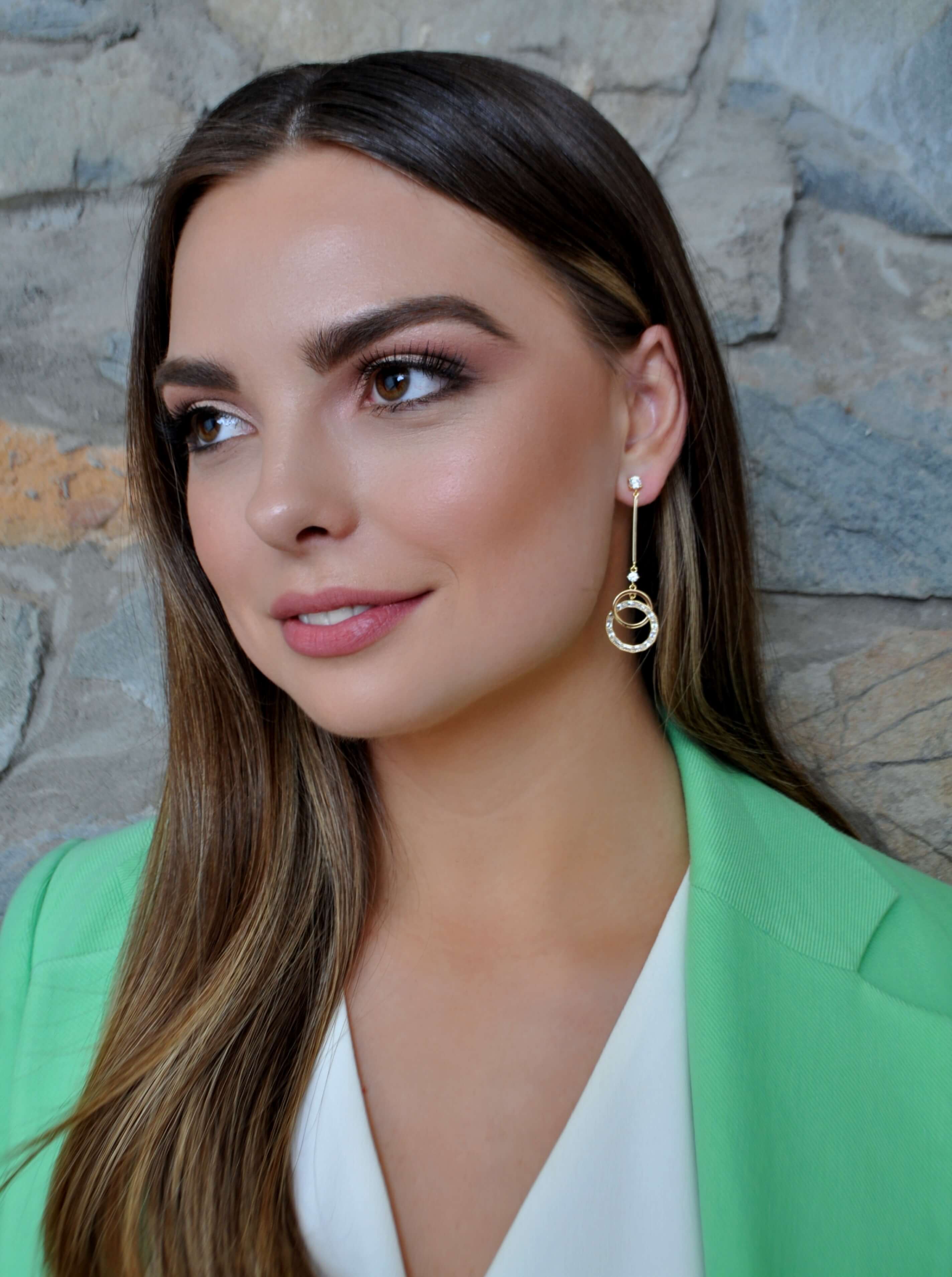 Absolute Gold Sparkle Dainty Long Drop Earrings - Image 2