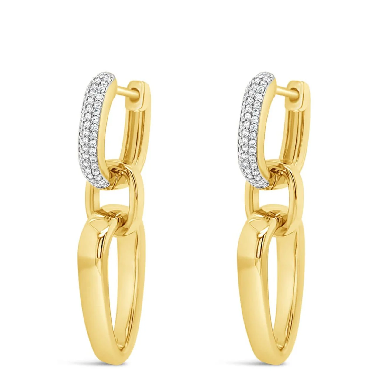 Absolute Gold Sparkly Chunky Oval Hoop Triple Drop Earrings