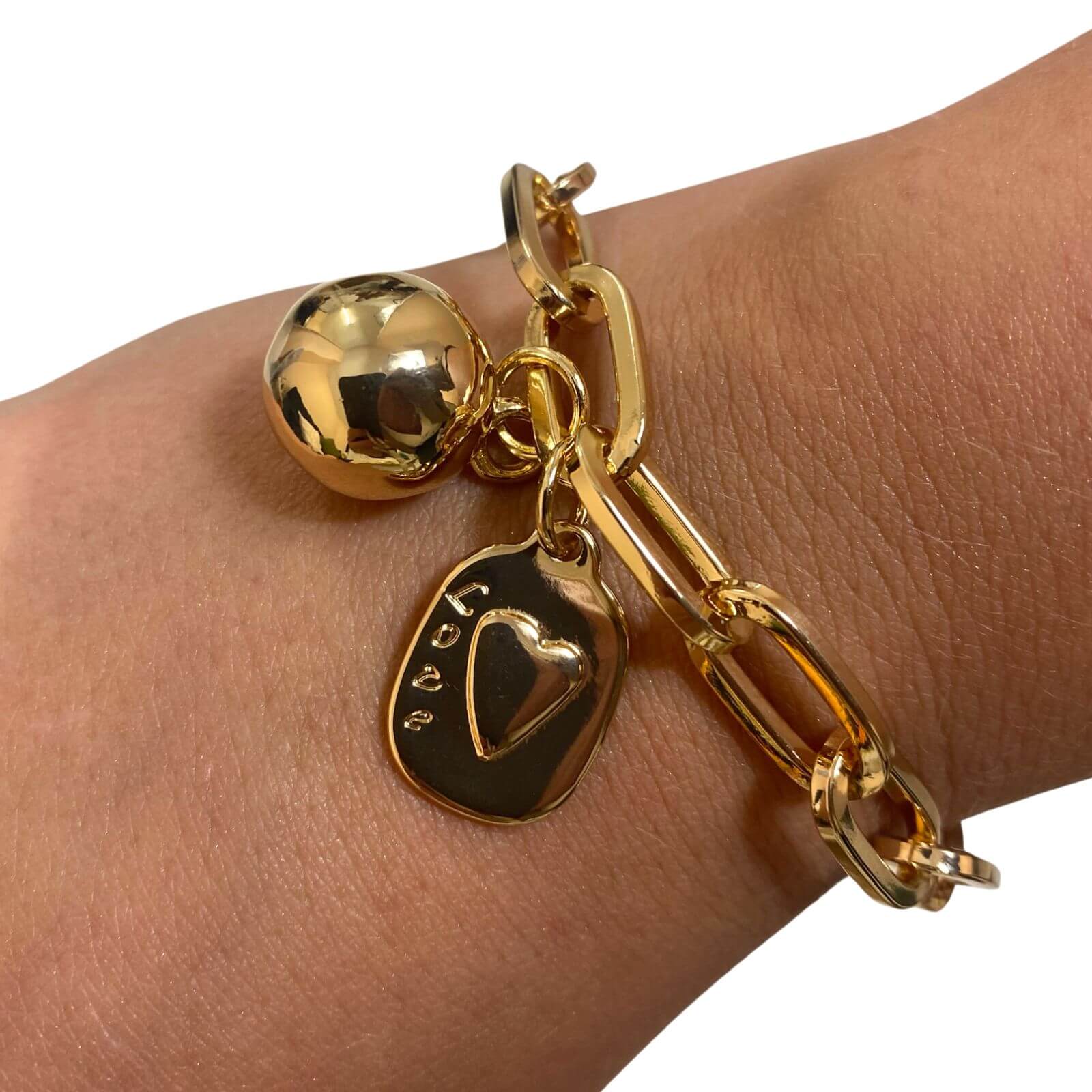 Absolute Gold Sphere & Heart Oval Link Bracelet - Image 2
