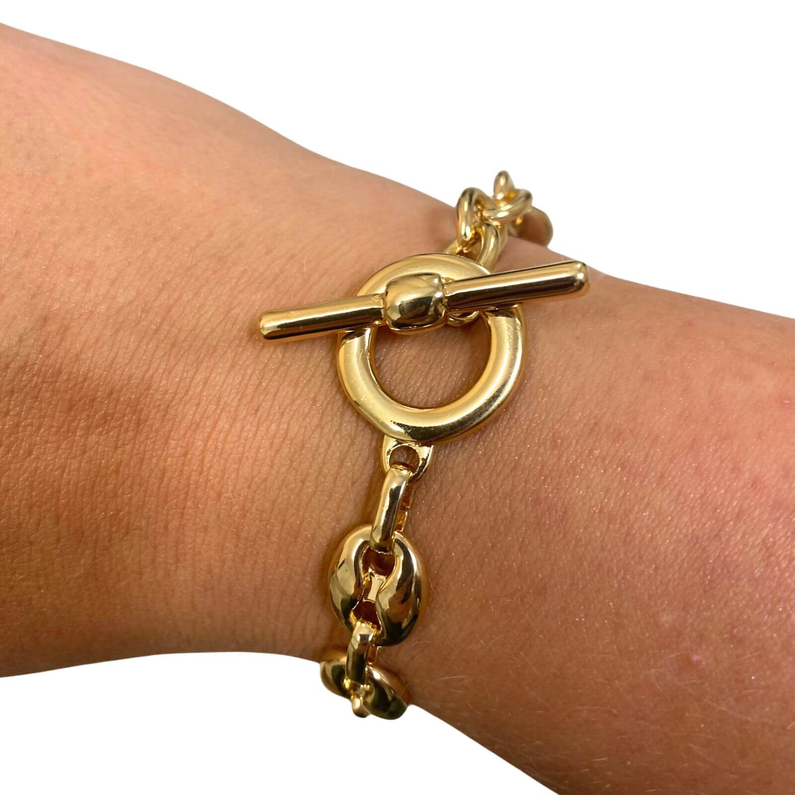 Absolute Gold T Bar Oval Disc Link Bracelet - Image 2