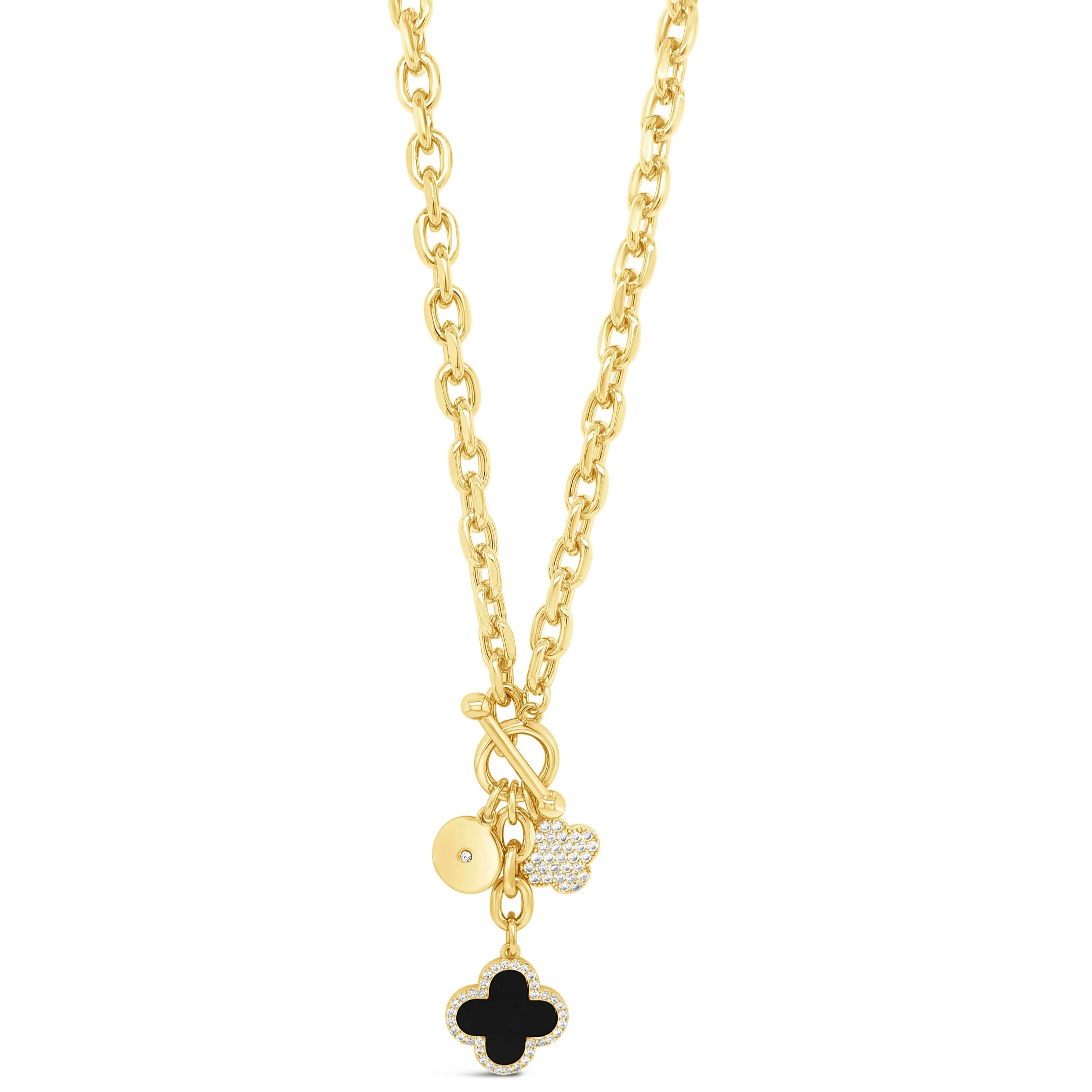 Absolute Gold TBar Black Clover Necklace
