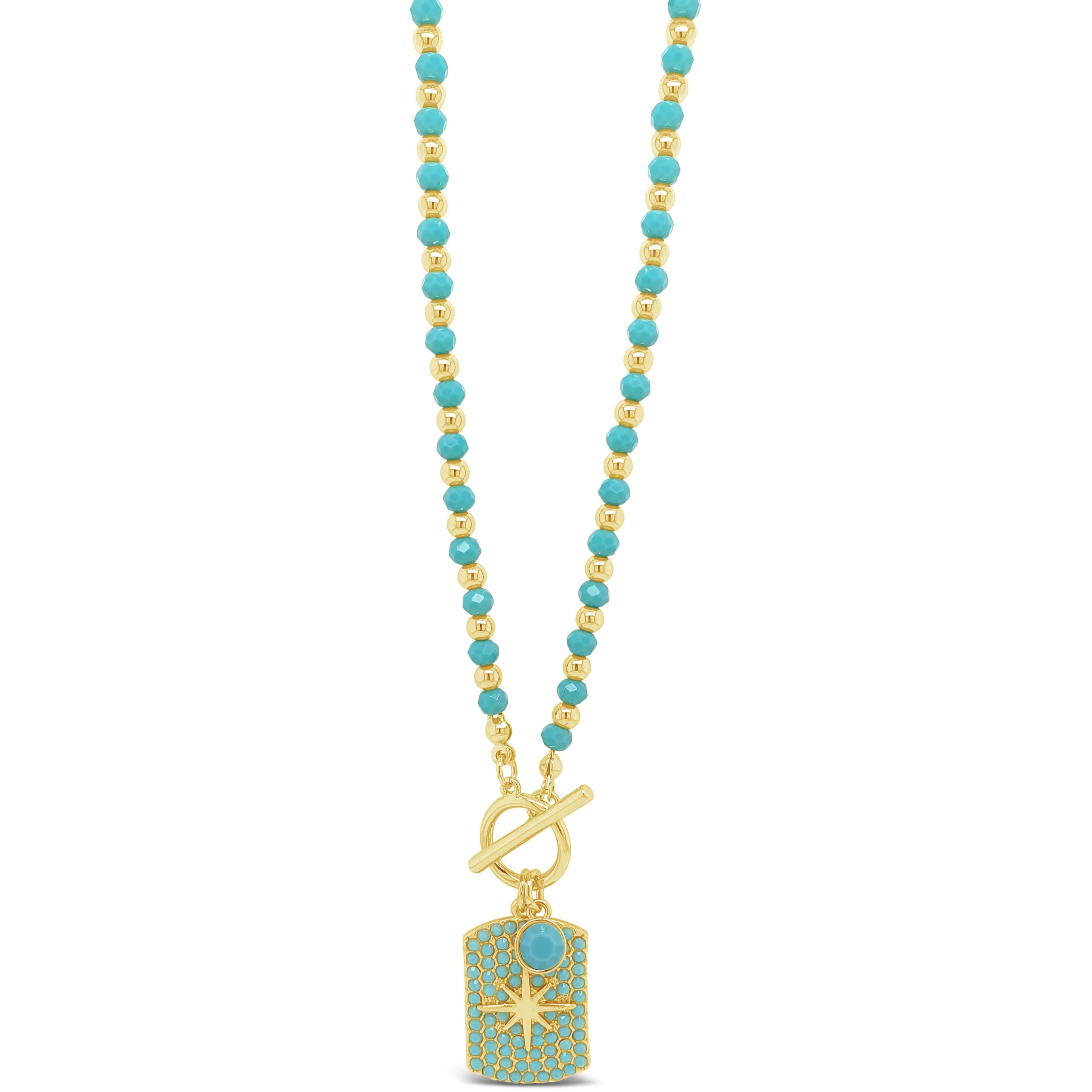 Absolute Gold & Turquoise Bead Tag Necklace