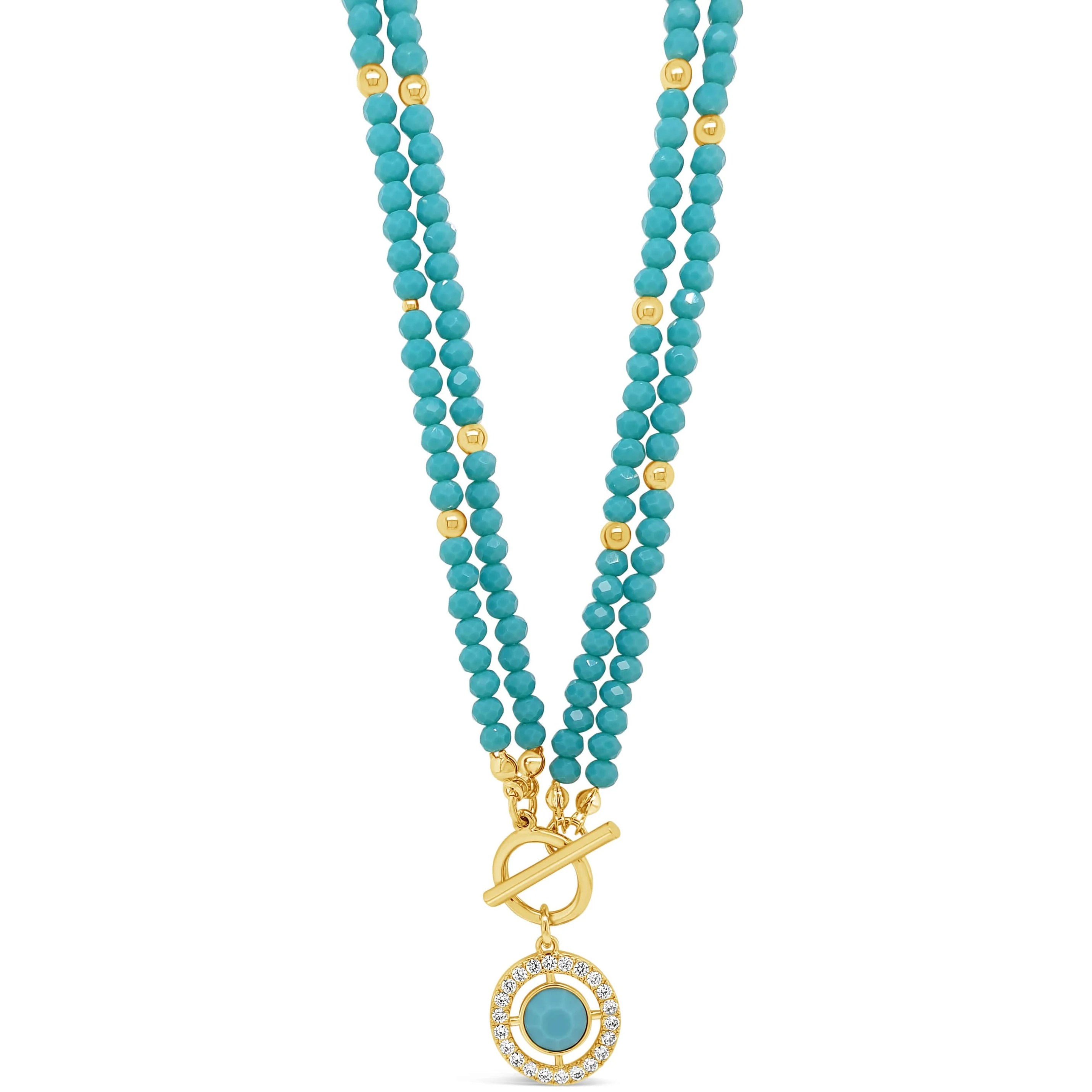 Absolute Gold &  Turquoise Halo T Bar Necklace