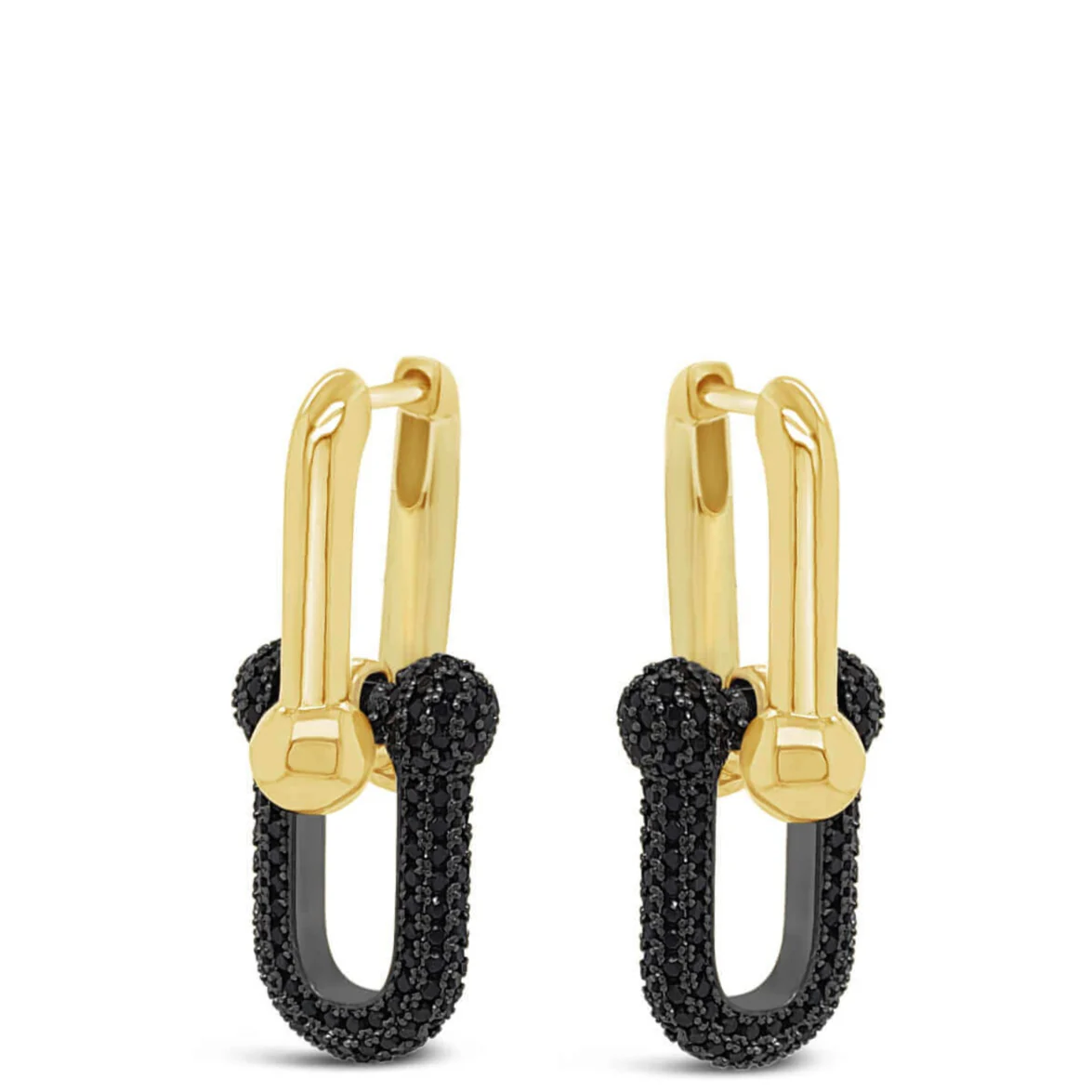 Absolute Gold U Link Black Pave Crystal Drop Earrings
