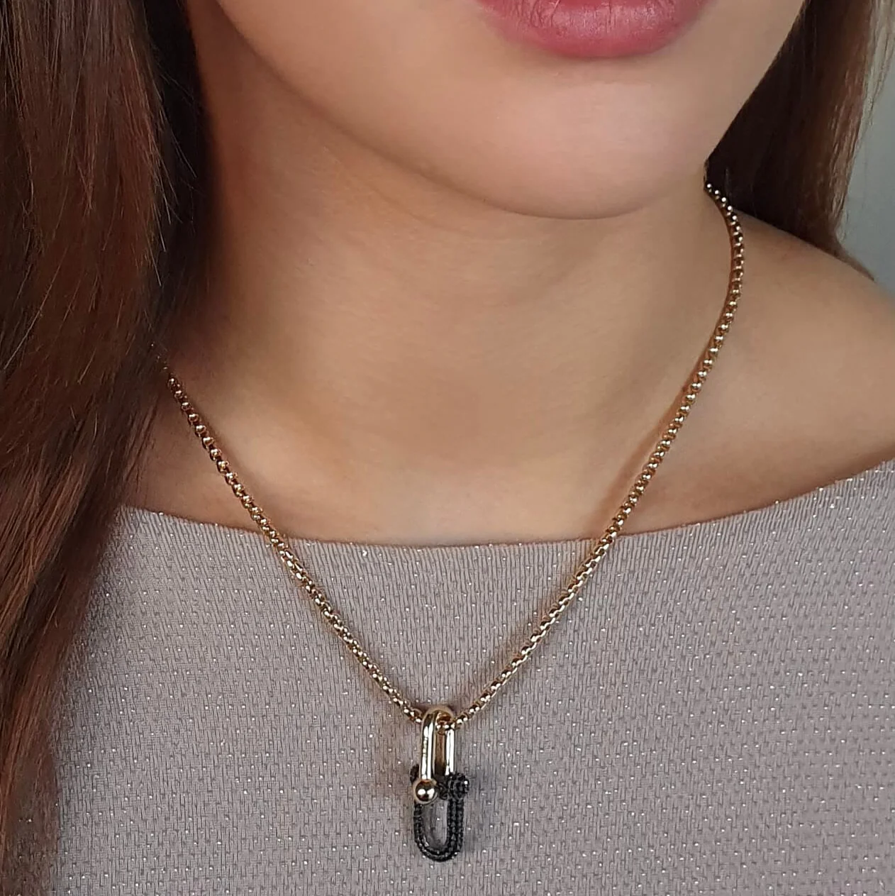 Absolute Gold U Link Black Pave Crystal Necklace - Image 2