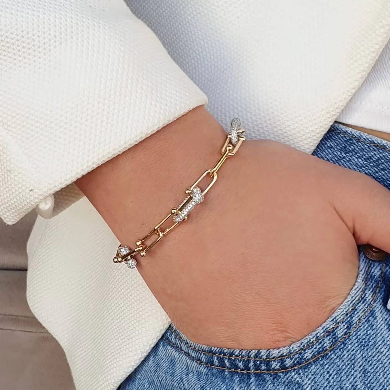 Absolute Gold U Link Clear Crystal Pave Bracelet - Image 2