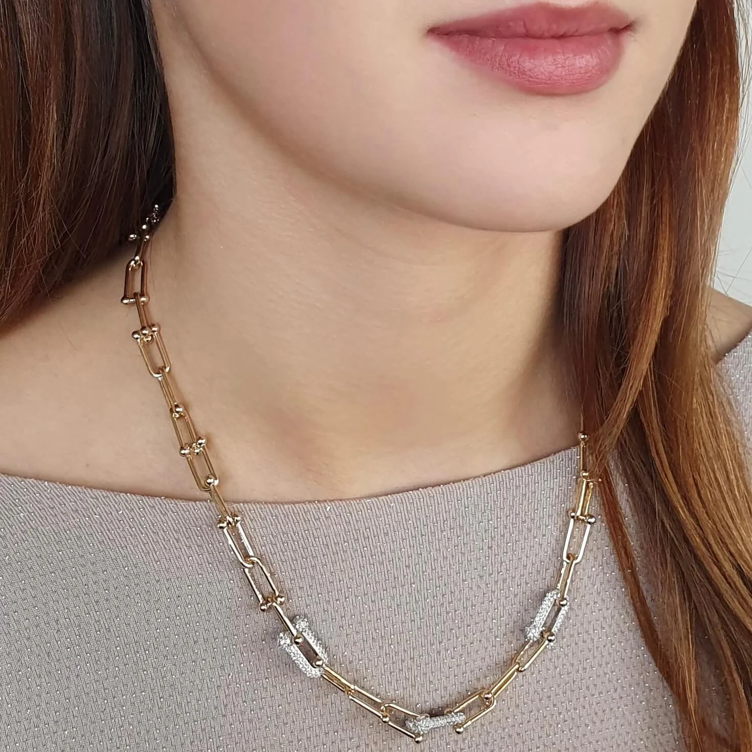 Absolute Gold U Link Clear Crystal Pave Necklace - Image 2