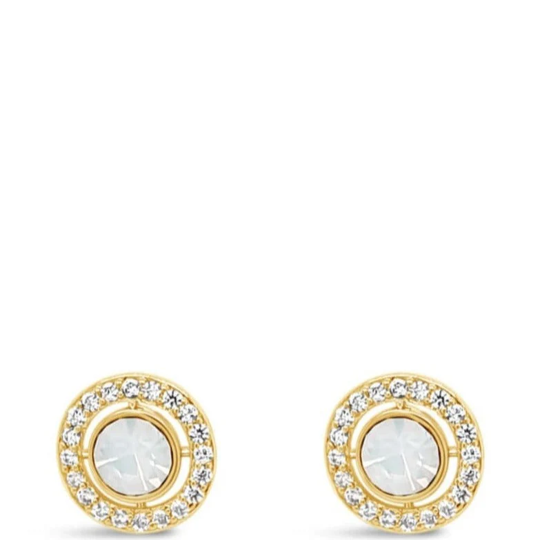 Absolute Gold & White Opal Halo Stud Earrings