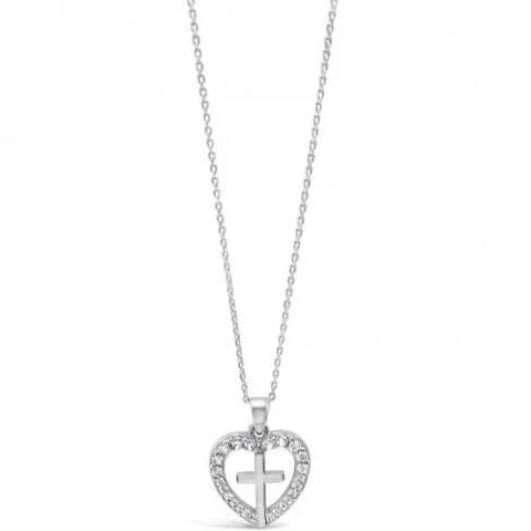 Absolute Kids Sterling Silver Plain Cross Heart Necklace