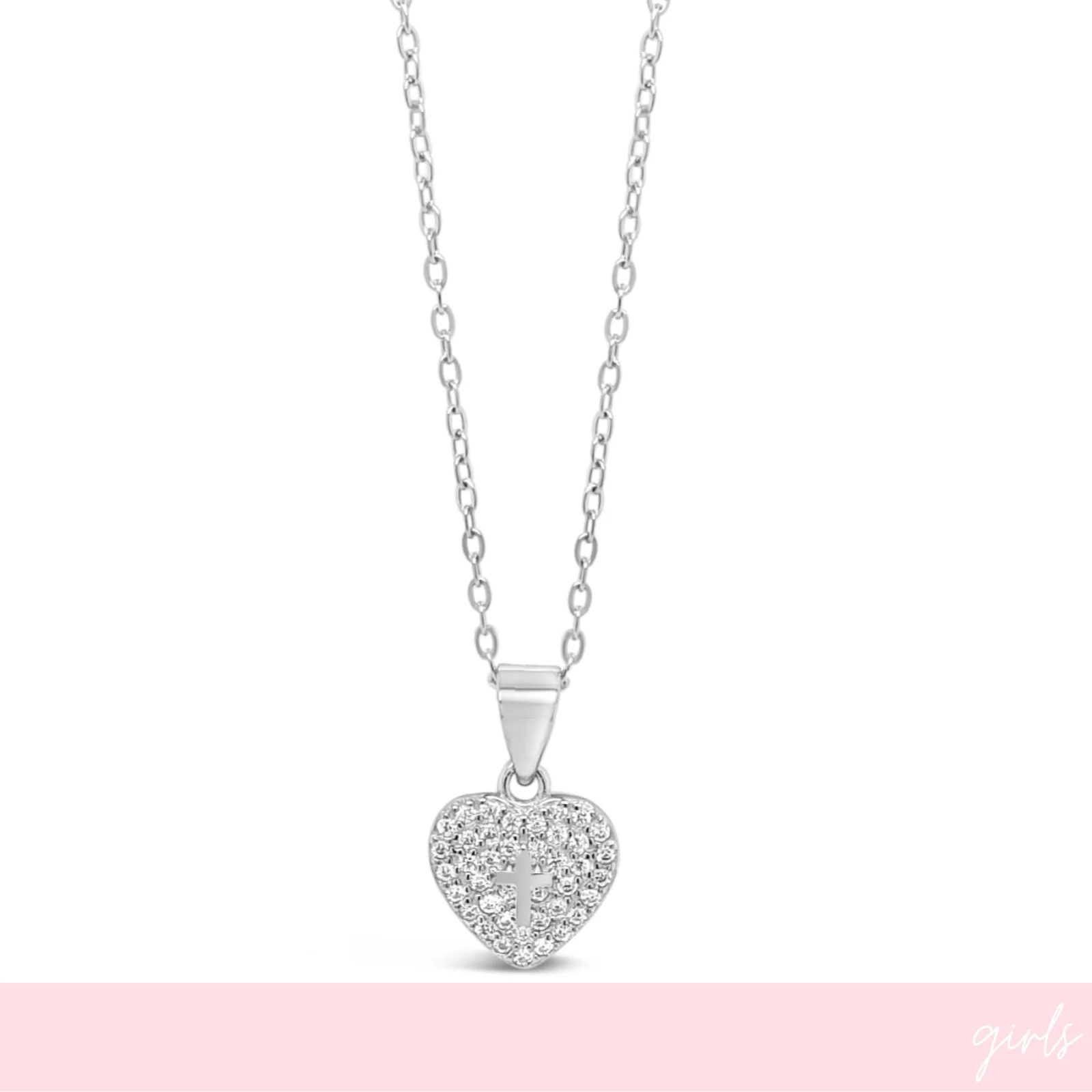 Absolute Kids Sterling Silver Crystal Heart & Cross Necklace
