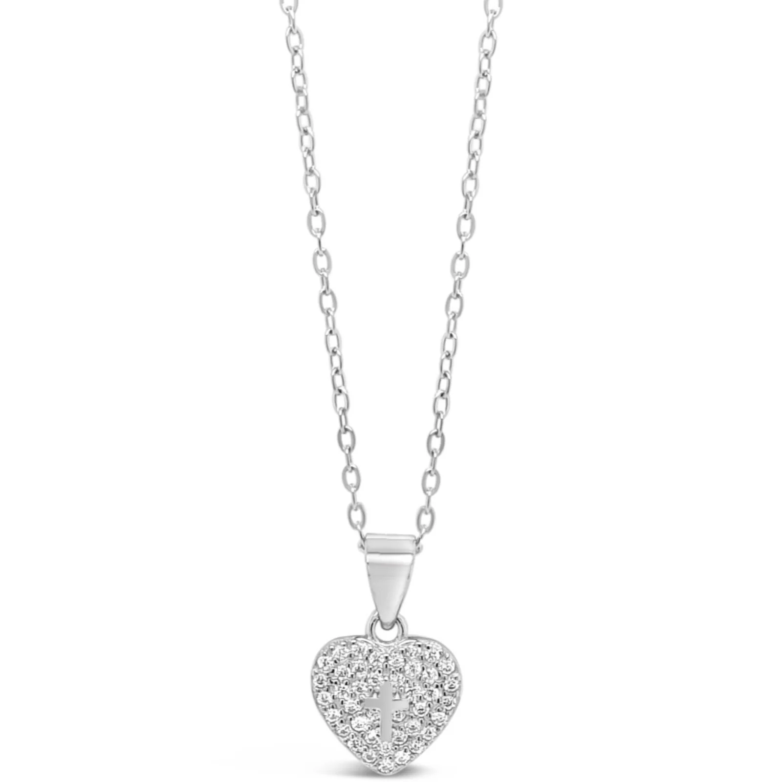 Absolute Kids Sterling Silver Crystal Heart & Cross Necklace - Image 2