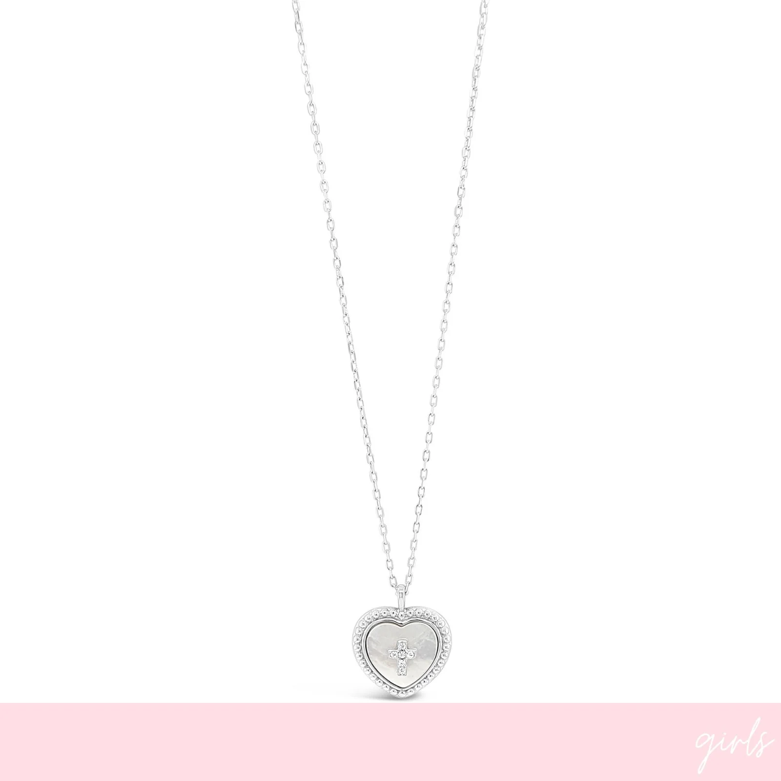 Absolute Kids Sterling Silver Mother Of Pearl Heart Cross Necklace